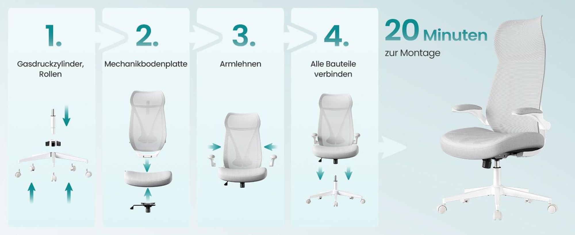 SONGMICS Bürostuhl, Schreibtischstuhl, ergonomische Rückenlehne, höhenverstellbar, hochklappbare Armlehnen, Drehstuhl mit Kopfstütze