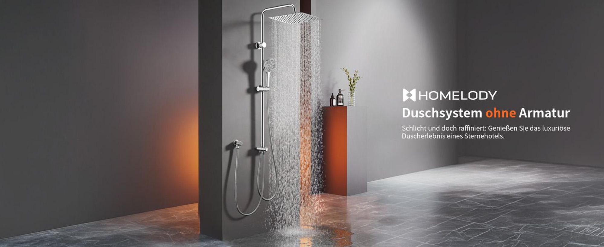 Homelody Duschsystem ohne Armatur, Duschset Duschsäule mit SUS 304 Edelstahl 30cm kopfbrause & Handbrause Quadratisch, 5 Strahlarten, Chrom