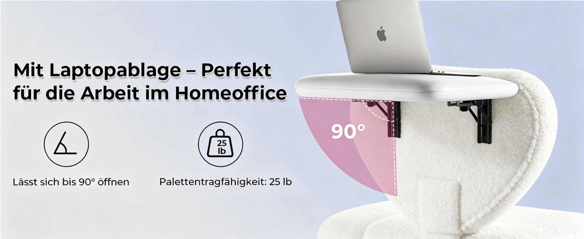 Bürostuhl Gamingstuhl mit Teddybezug, drehbar, mit klappbarer Tischplatte und Rollen, für Arbeitszimmer, Weiß