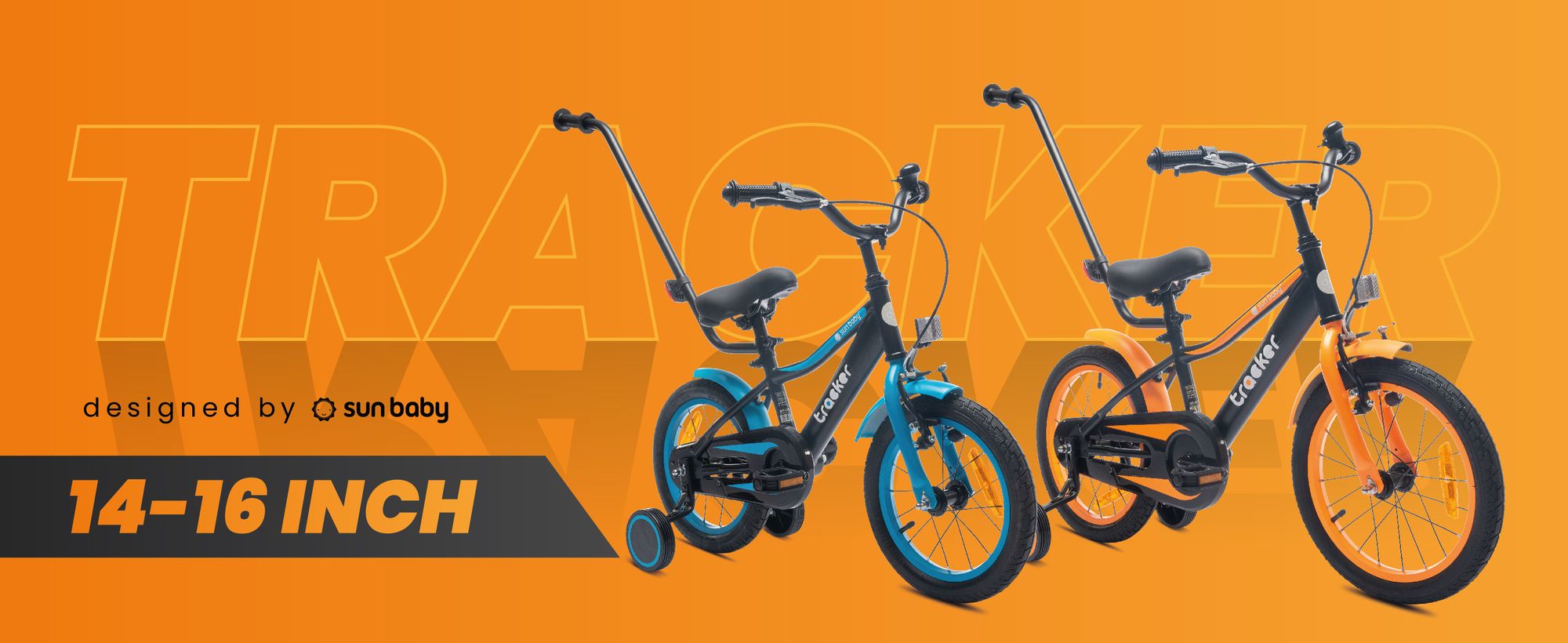 Sun Baby Tracker Bike Kinderfahrrad Jungen Fahrrad Stützräder Schubstange 14 Zoll neon blau