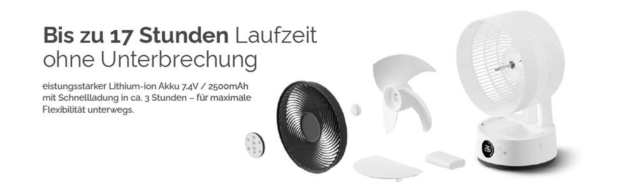 MeacoFan Sefte® 20cm Ventilator mit Akku, leise ab 27dB ,Fernbedienung und Oszillation