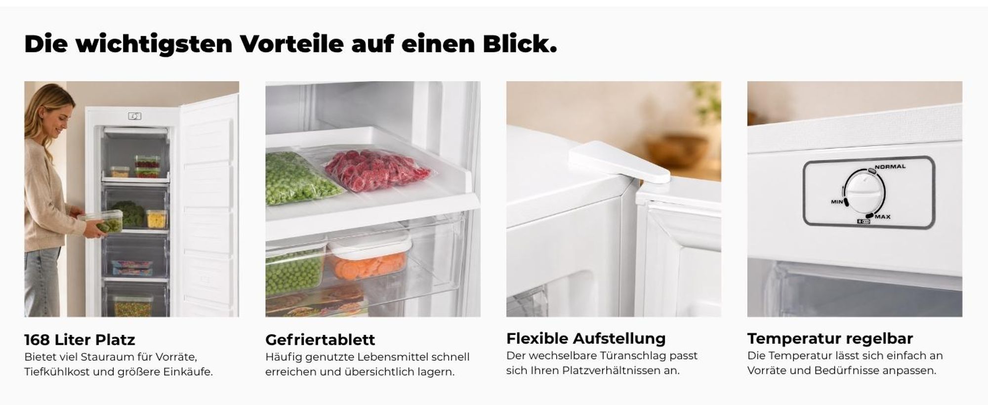 Exquisit Gefrierschrank GS5230-H-040D weiss | Tiefkühlschrank Groß 168 L Volumen | 4* Gefrieren | Türanschlag wechselbar