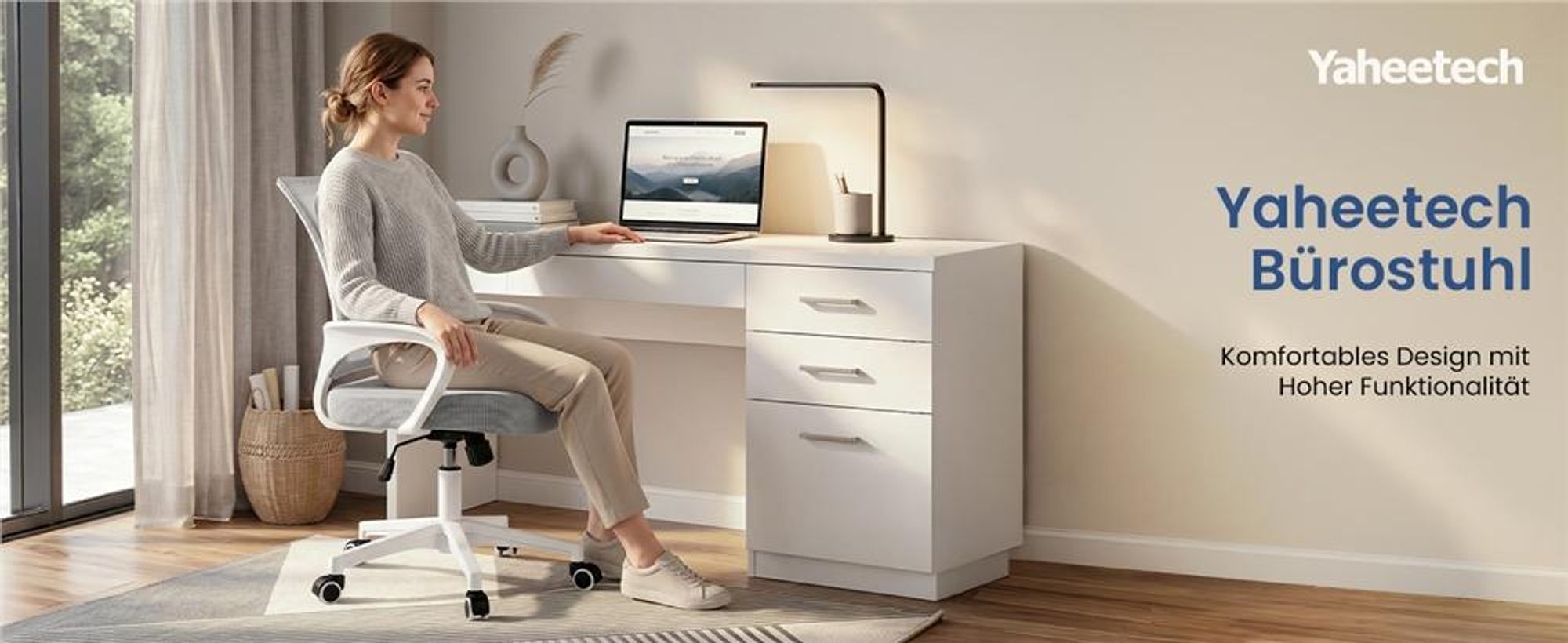 Yaheetech Bürostuhl Schreibtischstuhl ergonomischer Drehstuhl Chefsessel mit Mesh Netz Wippfunktion Hellgrau