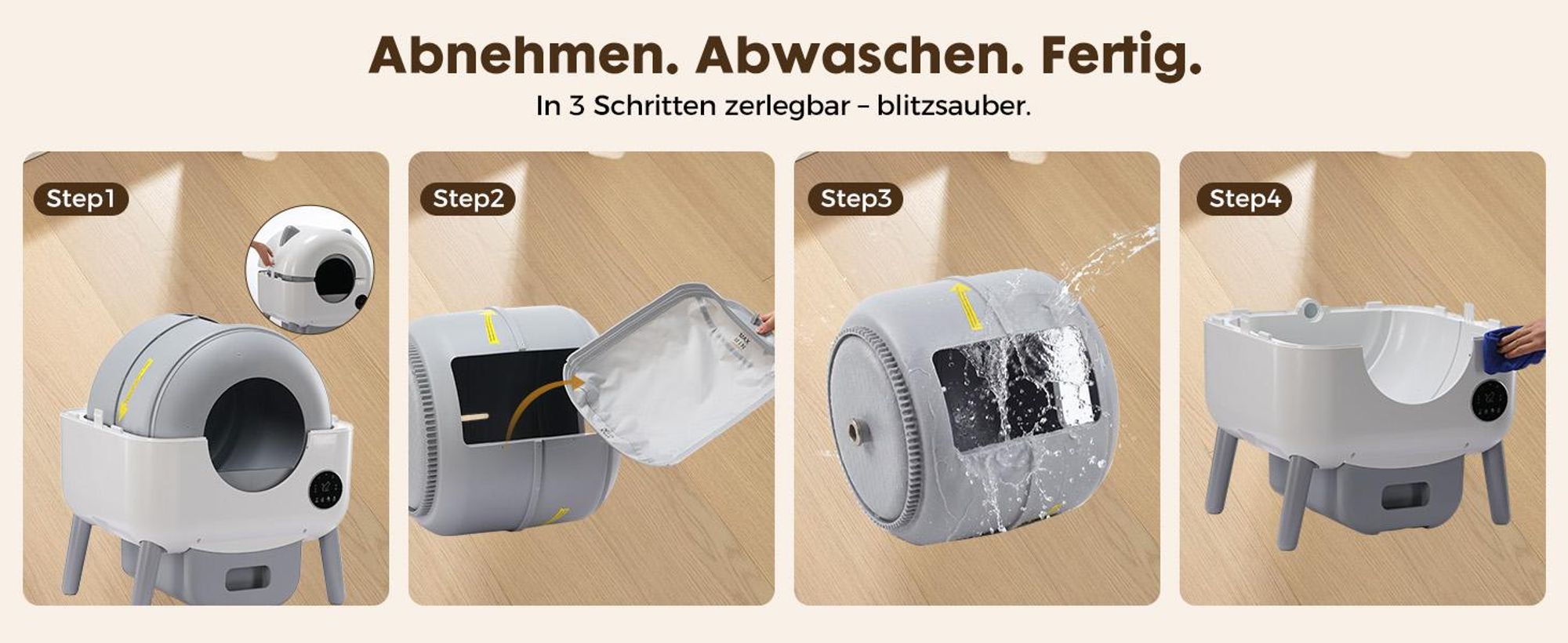 GTPLAYER Katzenklo Selbstreinigend, 66L Automatisches Katzenklo Mit App-Steuerung & Infrarotsensor, Anti-Einklemmung, Elektrisches Katzenkloes Weiß