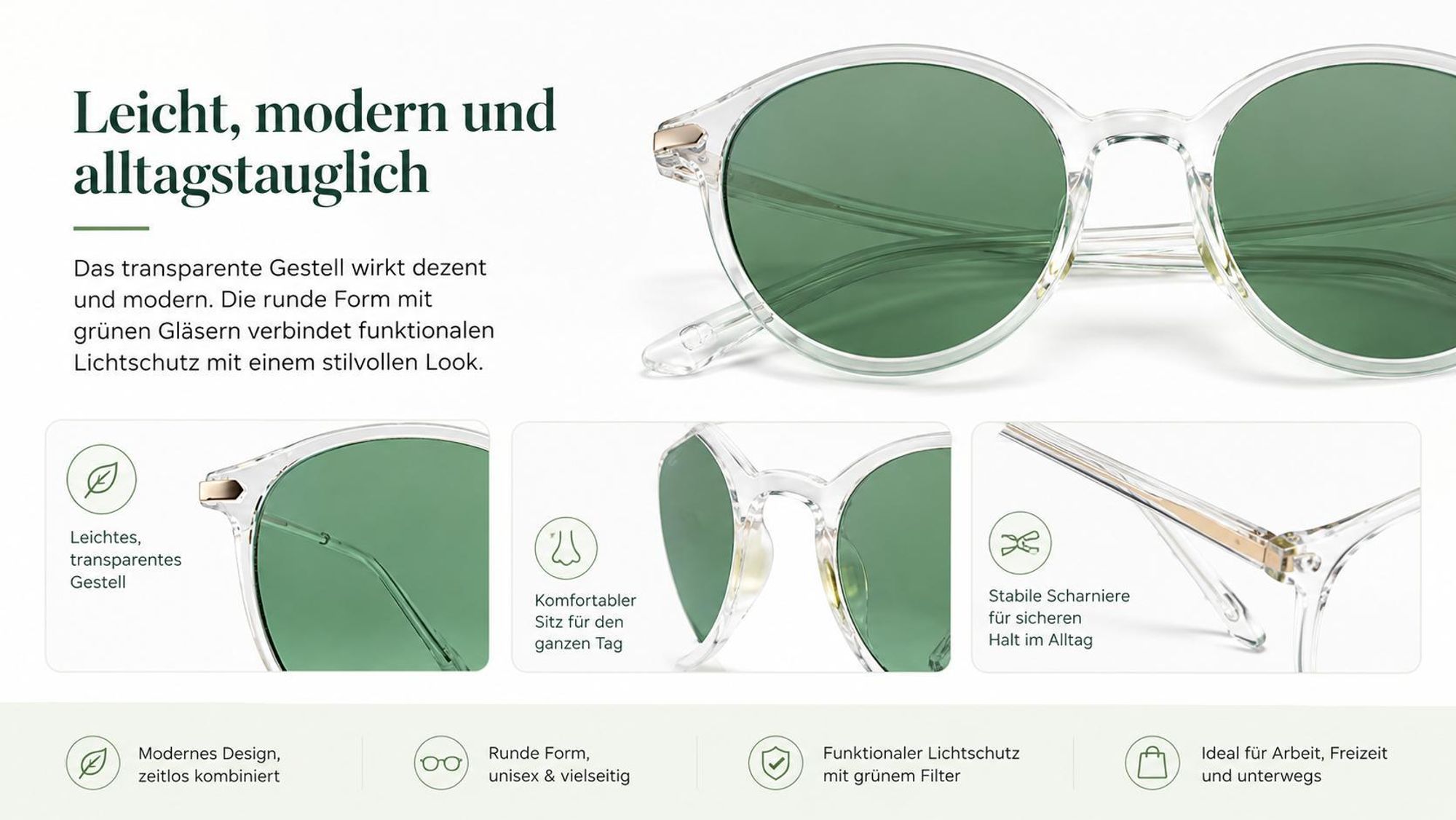Vergleich einer Migränebrille mit Lichtfilter mit anderen Brillentypen.
