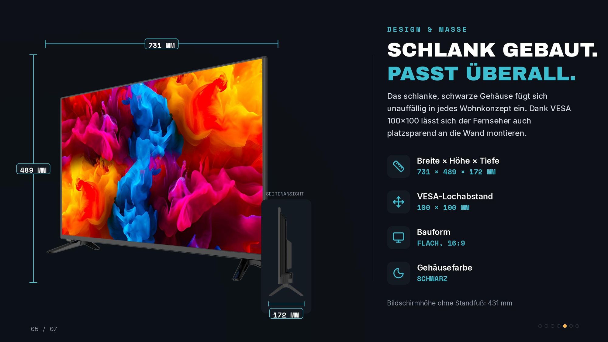 Kiano Fernseher 32 Zoll (81,3 cm) LED HD Ready - DVB-T2/S2 - PVR USB Aufnahme - Dolby Digital Plus - 3x HDMI - VESA 100x100 - ohne Smart TV