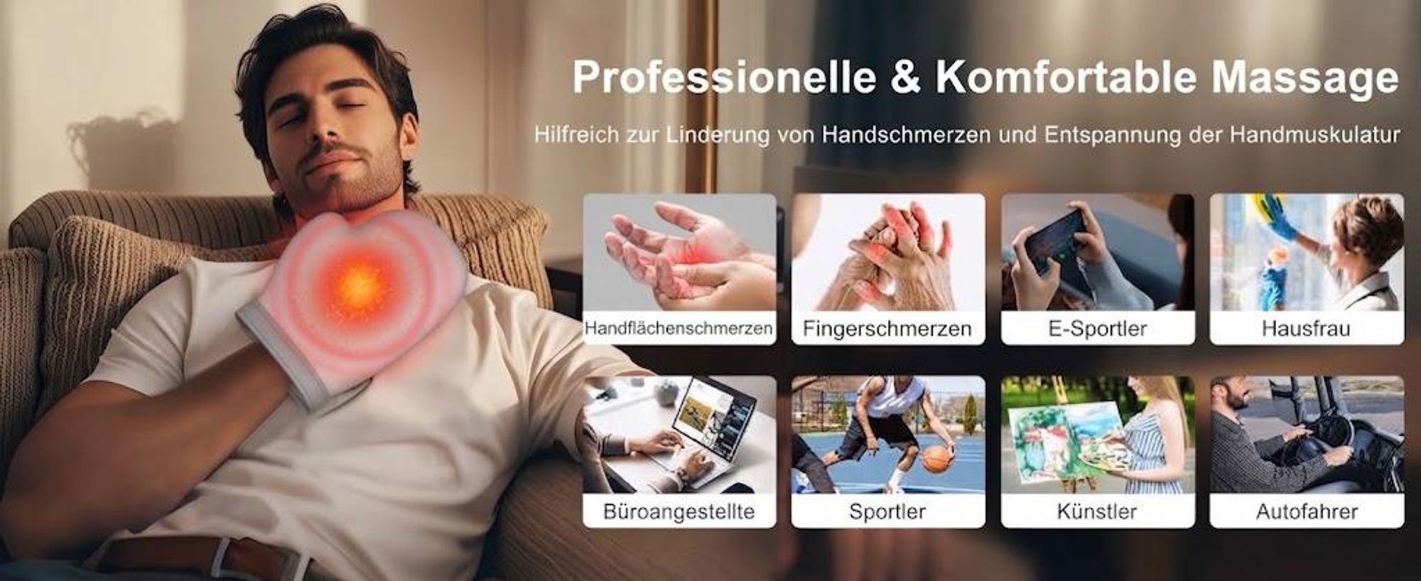 Intelligentes Handmassagegerät elektrisch mit Wärmefunktion & Luftkompression – 3 Programme, 4 Heizstufen, 5 Intensitäten，Geschenk für Papa