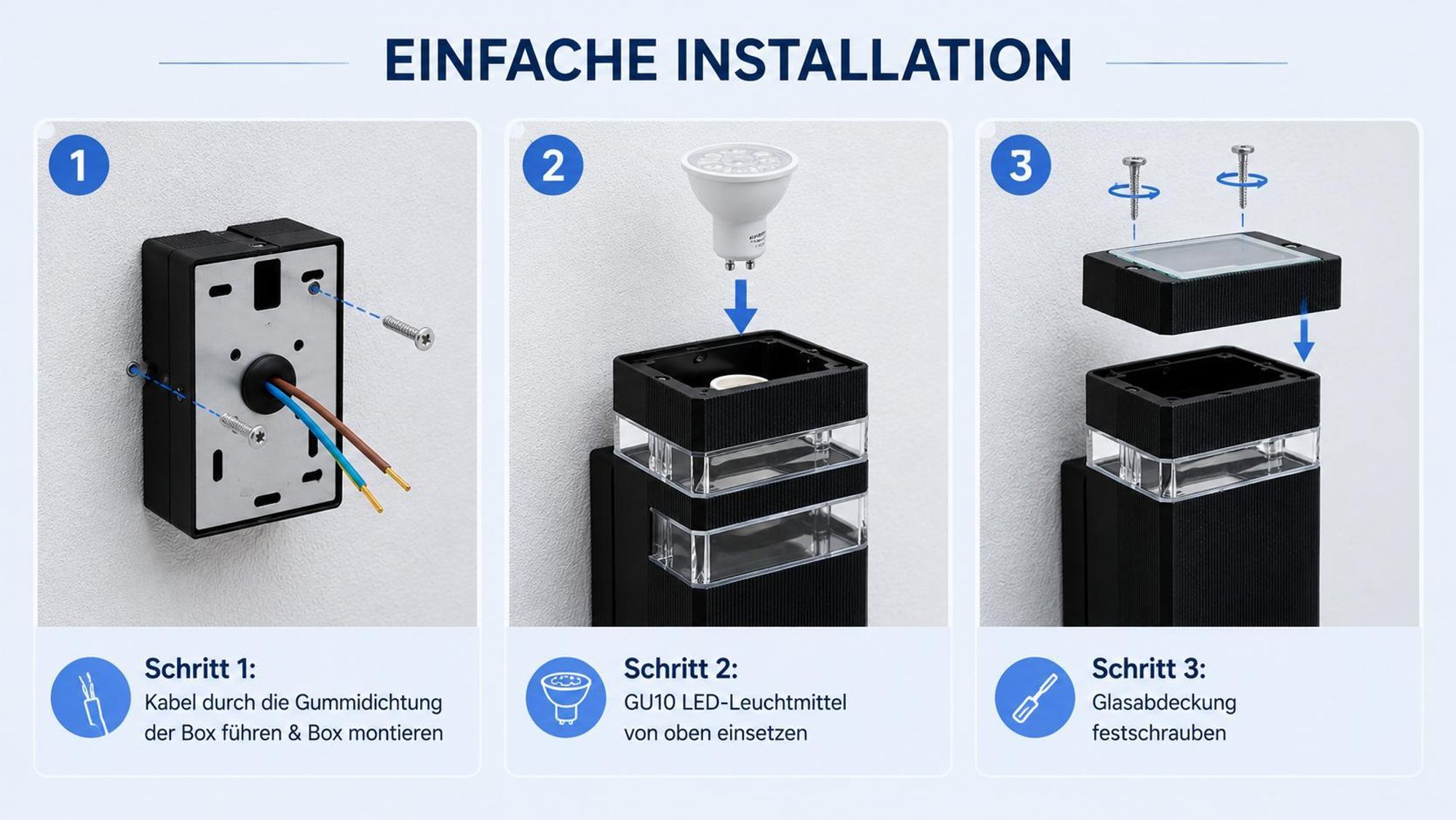 MasterLED LED Außenwandleuchte IP54 mit PIR Bewegungsmelder Inez GU10 Wandleuchte Außen Schwarz Aluleuchte Fassadenlampe