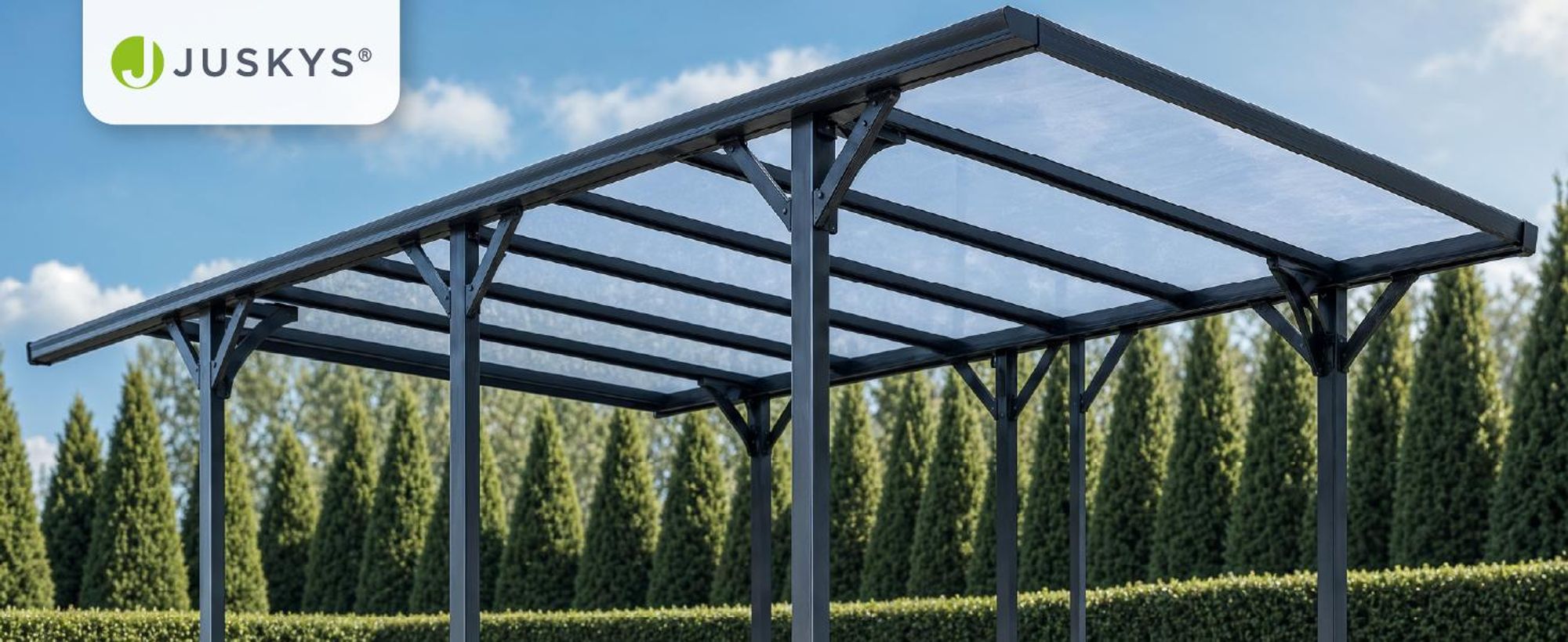 Juskys Carport mit Flachdach 5x3 m - Überdachung aus Aluminium mit Doppelstegplatten - Unterstand für Autos - freistehende Montage - Dunkelgrau
