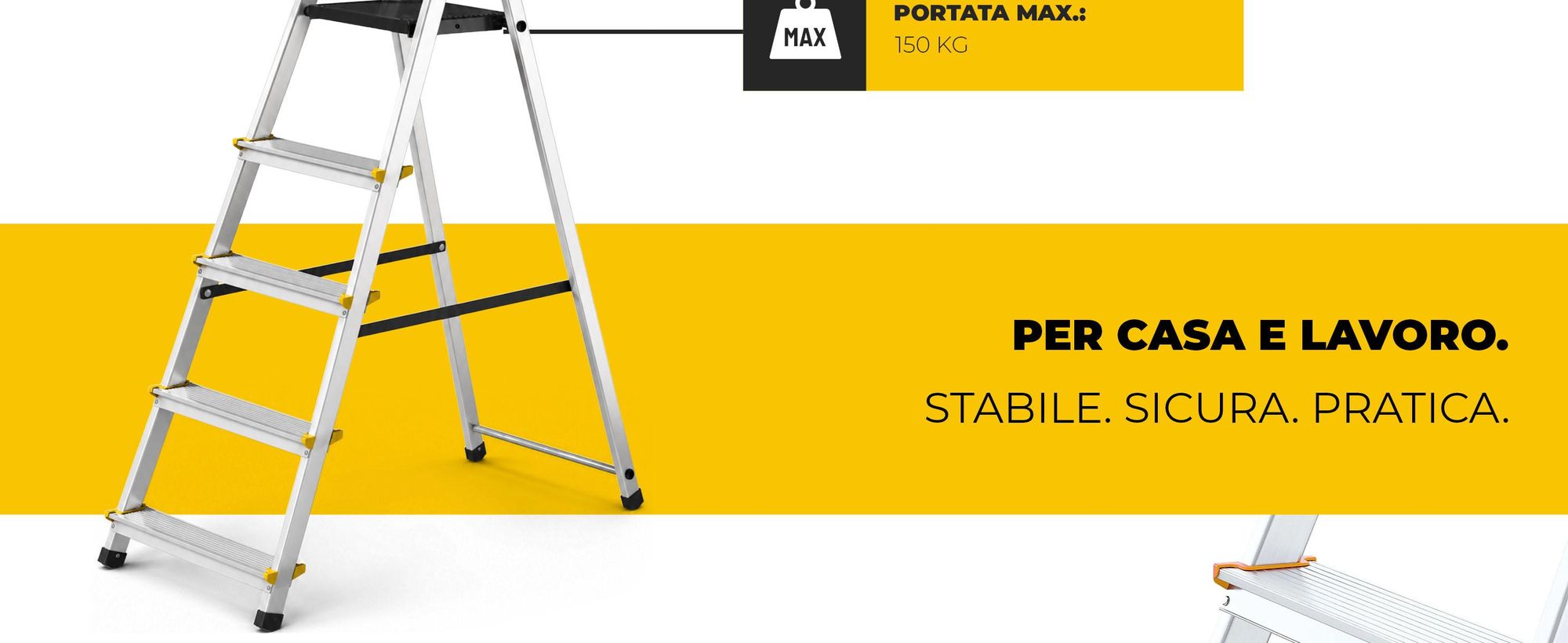 Drabest | Scala Multiuso in Alluminio 5 Gradini con Ganci - Sgabello Trasformabile 150 kg