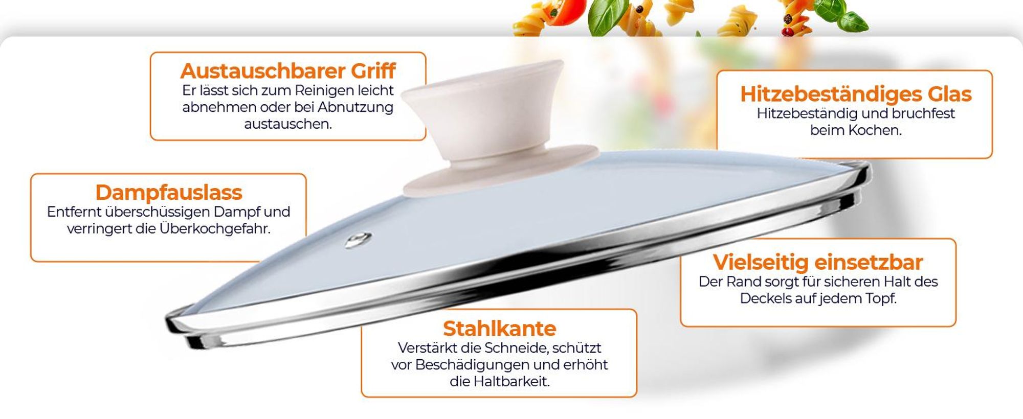 KADAX Glasdeckel mit Silikongriff "Tolfa", hitzebeständiger Kochtopfdeckel, 16 cm