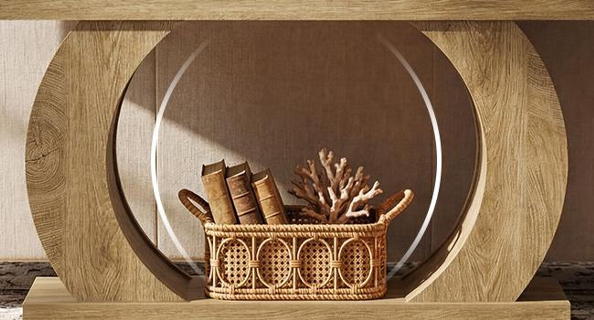 Tribesigns Konsolentisch 150 cm, schmaler Flurtisch mit runder offener Basis und Zwei Ablageflächen, Landhausstil, Eichen-Optik, Hellbraun