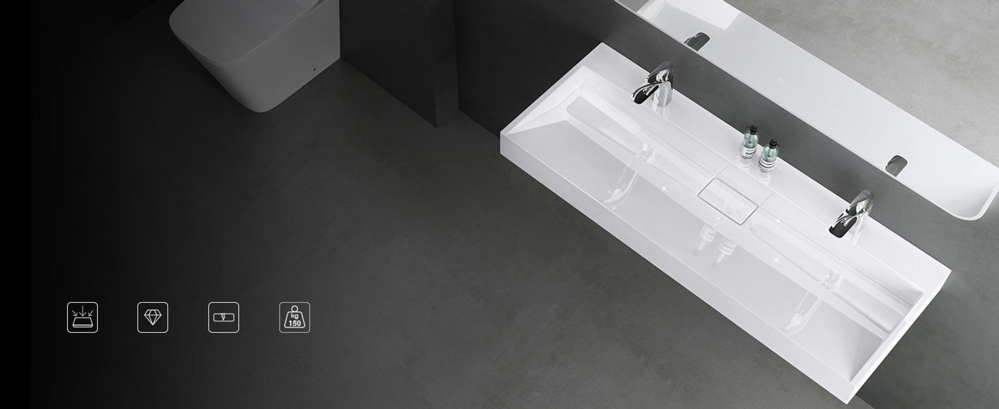 Mai & Mai Waschbecken Aufsatzwaschbecken matt Weiß Hänge-Waschtisch Rechteckig ohne Armaturenloch Breite: 100cm inkl. Ablaufgarnitur Col19