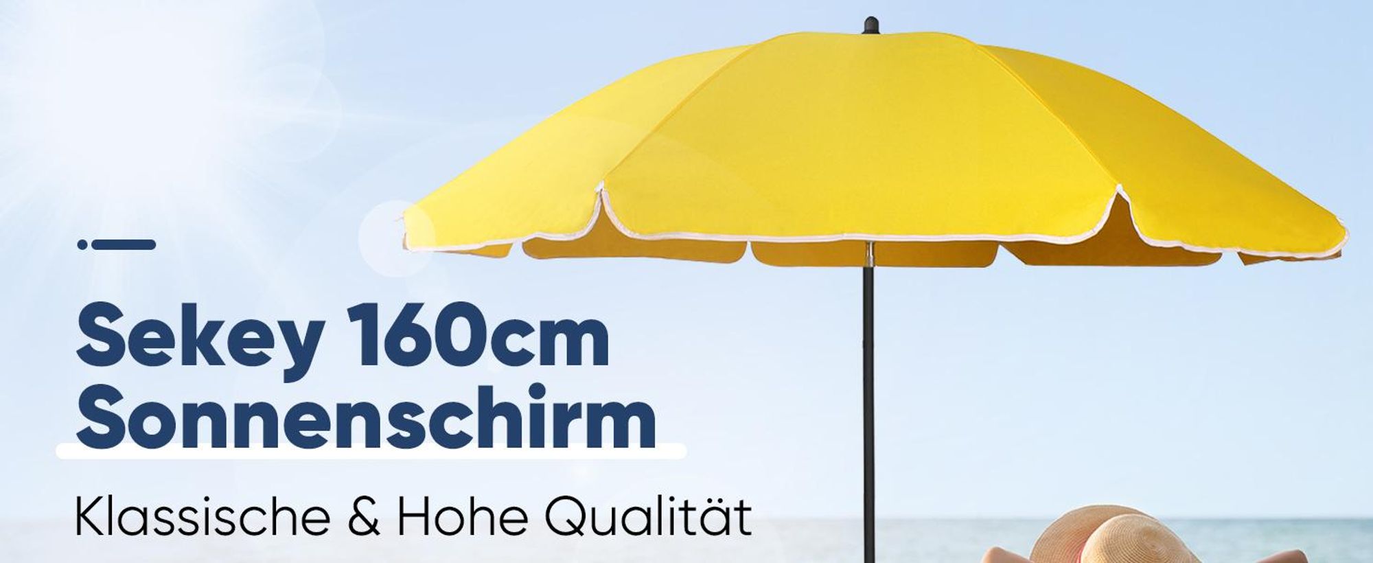 Sekey Sonnenschirm Rund Ø 160 cm Terrassen Gartenschirm Strandschirm mit kurbel & Schutzhülle Neigungswinkel und Höhe verstellbar, Gelb