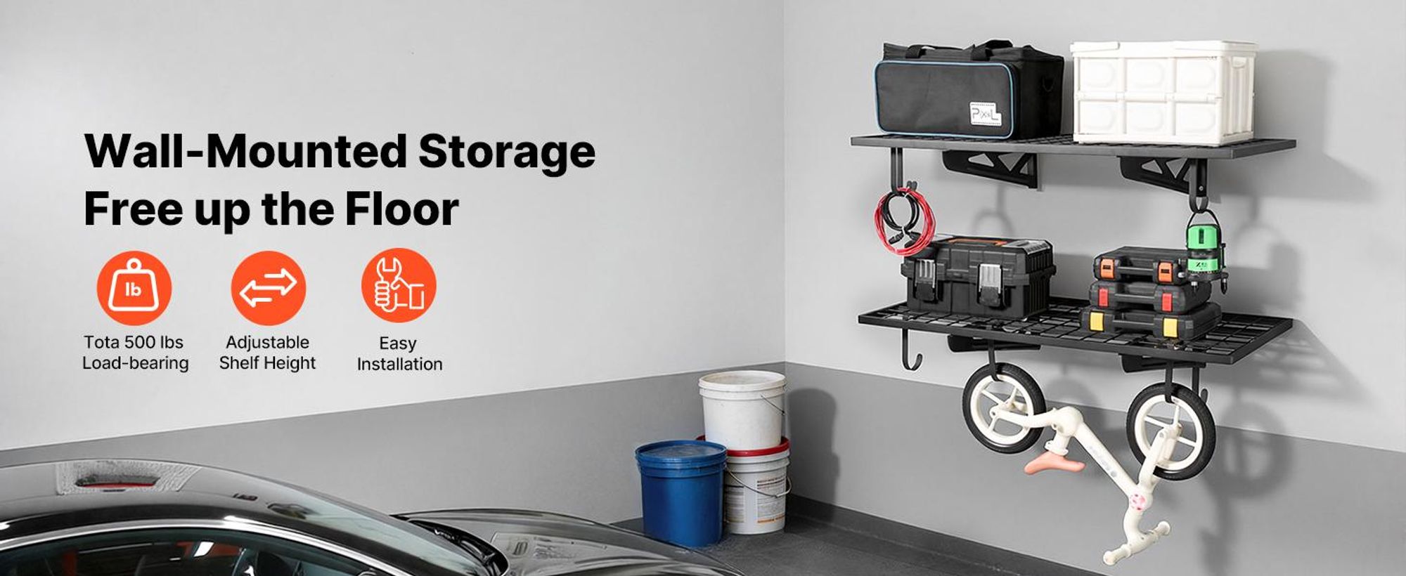 VEVOR 2er-Set Garagenregal 1219x620x210 mm Werkzeugaufbewahrung 113 kg pro Schicht Werkzeughalter Wand 1219x620 mm Regalfläche Aufbewahrungsregale Metallregal Werkzeug Organizer Wandregale