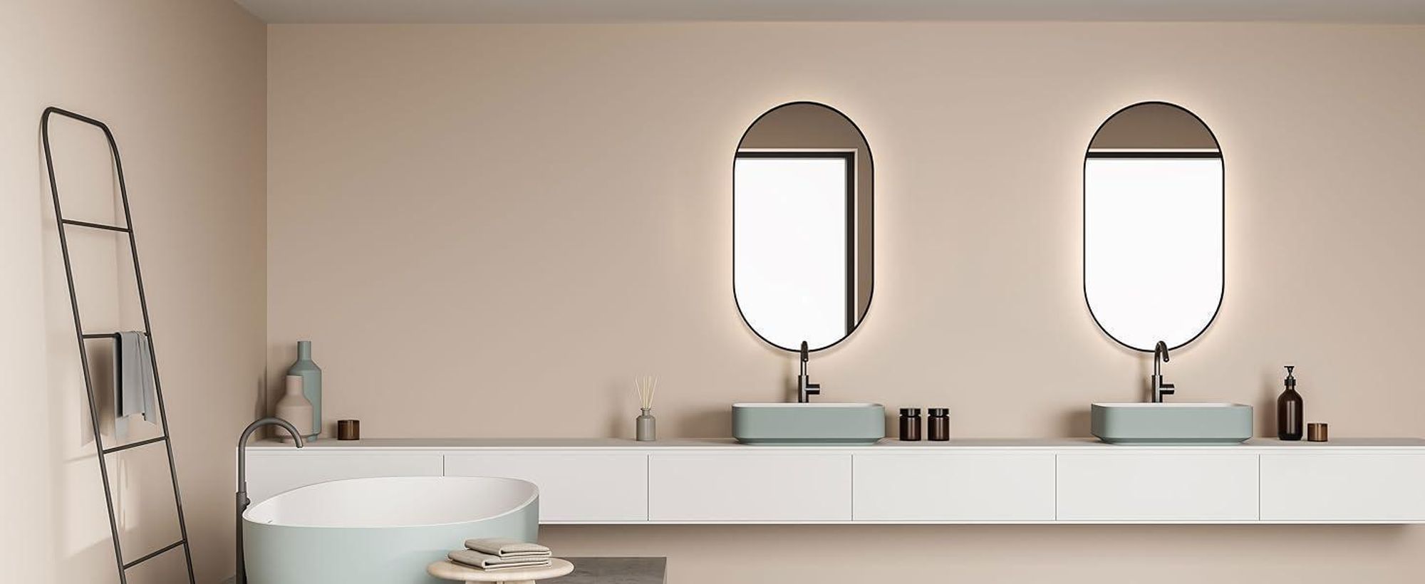 HOKO Badspiegel LED Wandspiegel 50x90 cm Oval+Rahmen+Warmweiß-Kaltweiß-Neutral 2700-6500K. Licht mit Touch Schalter/Wandschalter einschaltbar. Palermo