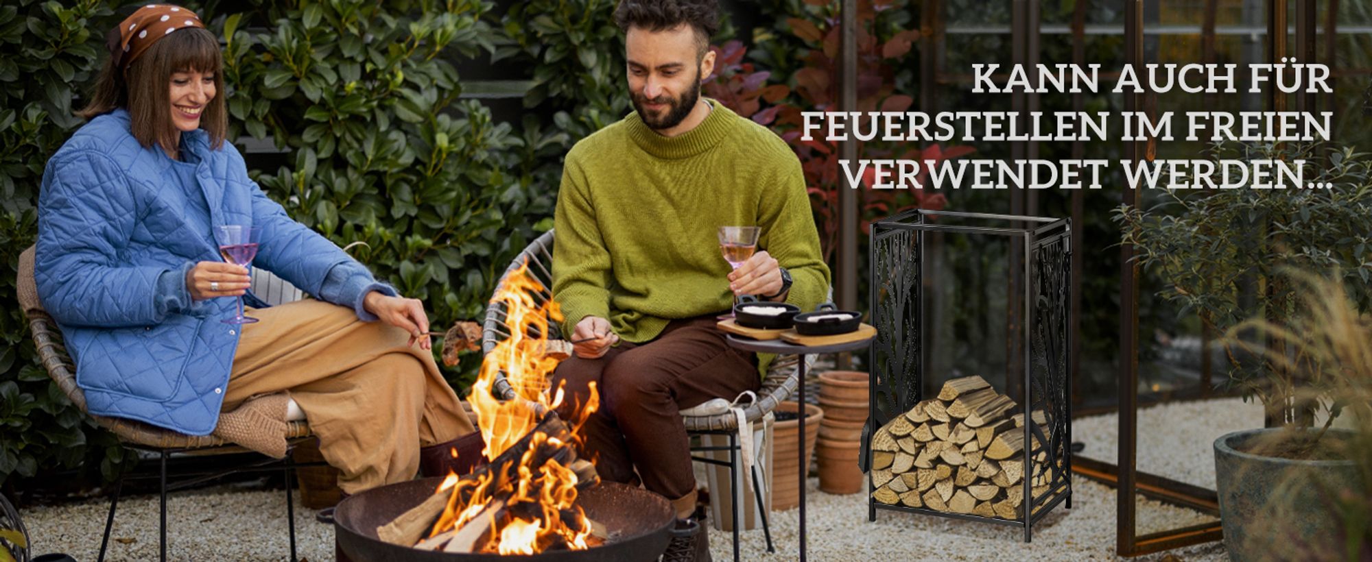 HOMCOM Kaminholzregal mit Kaminbesteck Brennholzregal Feuerholzablage Stahl