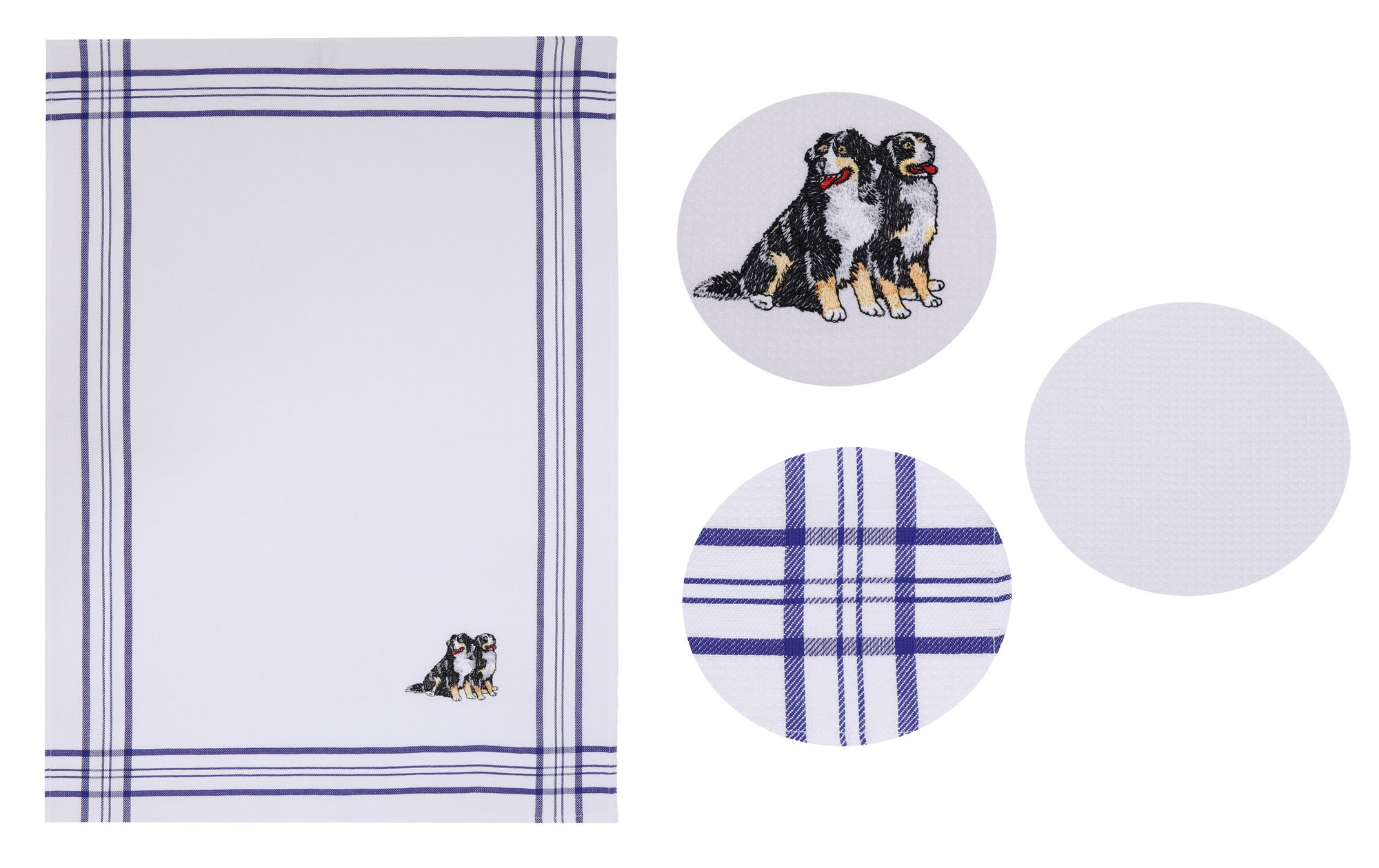 Betz 2 Stück Geschirrtücher Waffelpiqué blau bestickt Motiv Hunde Größe: 50 x 70 cm-  Küchenhandtuch Gläsertücher
