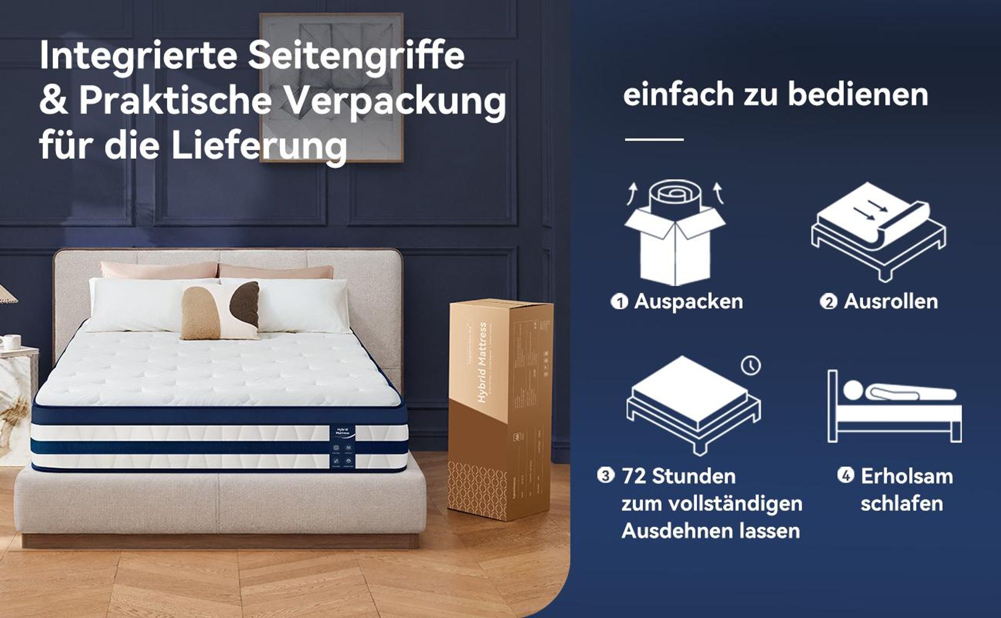 Matratze 90x200 26cm Integrierter Topper Matratze 7 zonen Taschenfederkernmatratze H3/H4