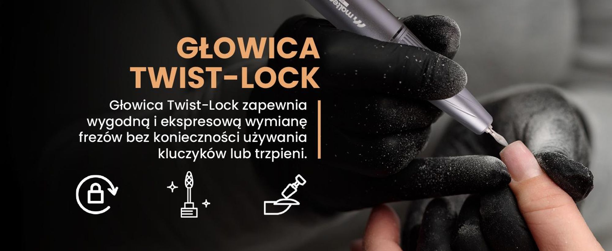 Mocna frezarka do paznokci z zestawem bitów oraz funkcją Twist Lock