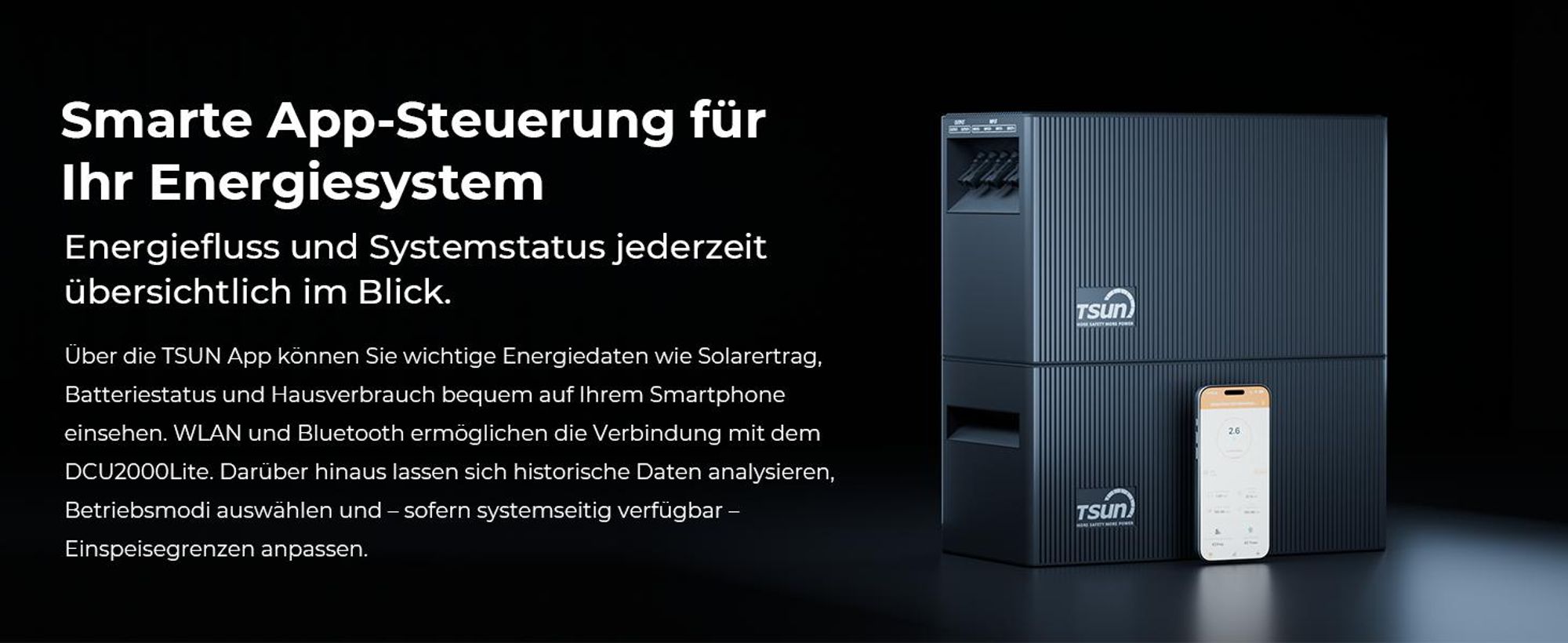 TSUN SolarCan DCU2000Lite Balkonkraftwerk Speicher, 314-Ah-Industriezellen, Maximaler PV-Eingang 2400 W, Bis zu 4 PV-Eingänge,  Duales MPPT, 0% VAT