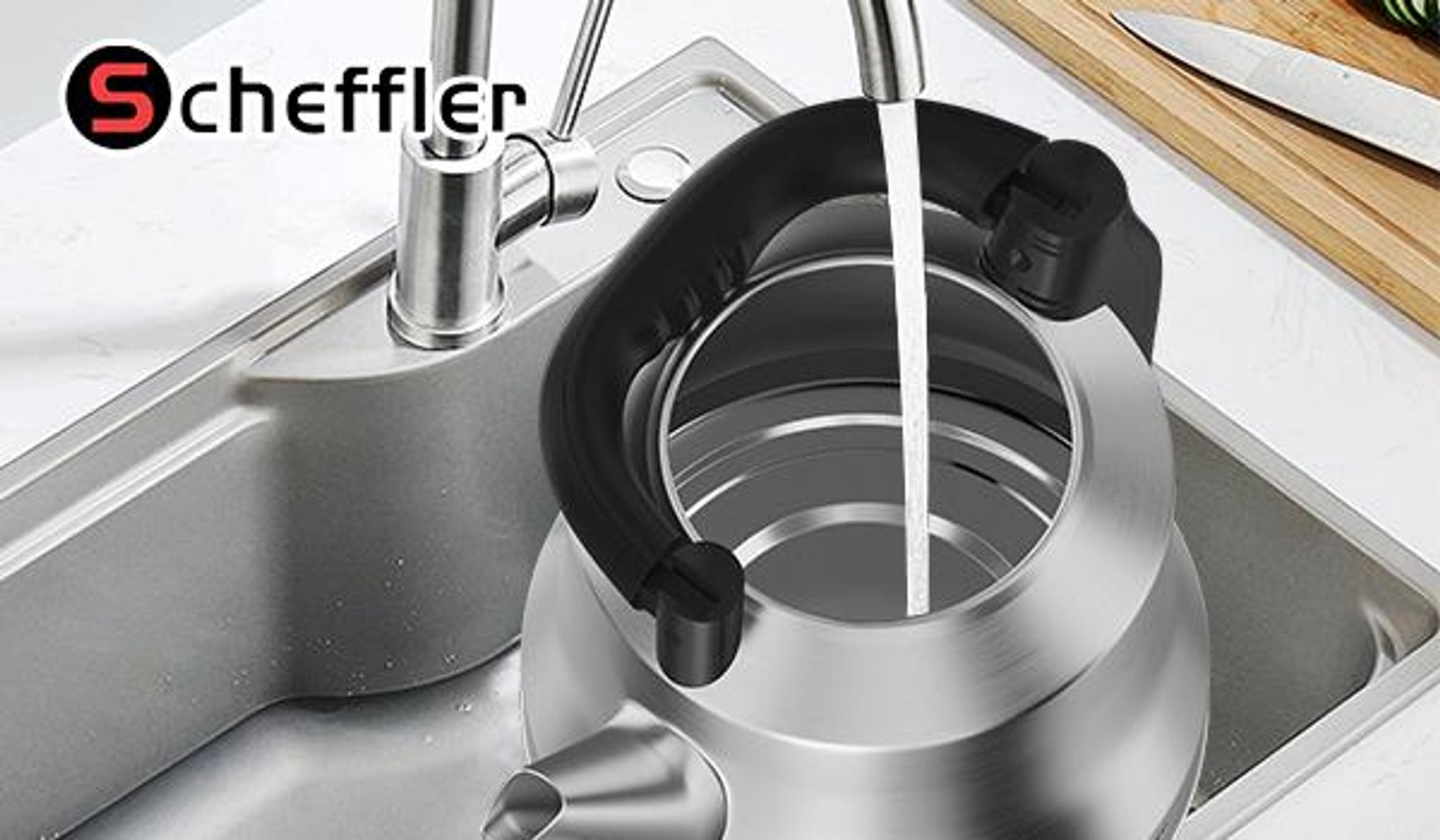 SCHEFFLER Wasserkocher Edelstahl 6Liter Teekocher Elektrischer Trockengehschutz Schnellkochfunktion Perfect-pour-Ausgustülle Fester Filter BPA-frei