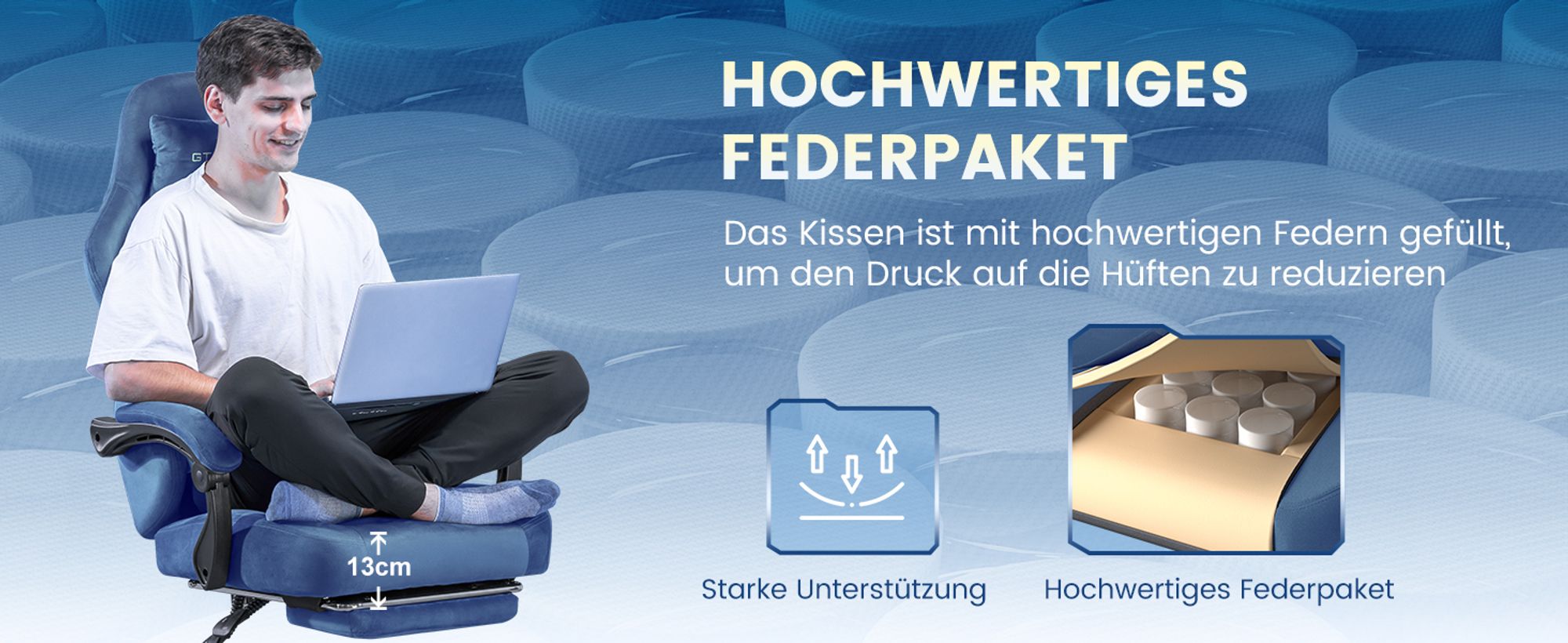 GTPLAYER Gaming Stuhl Ergonomischer Gaming Sessel Schreibtischstuhl Bürostuhl mit Stoffoberfläche Federsitzkissen, Verbindungsarmlehnen, mit Fußstütze