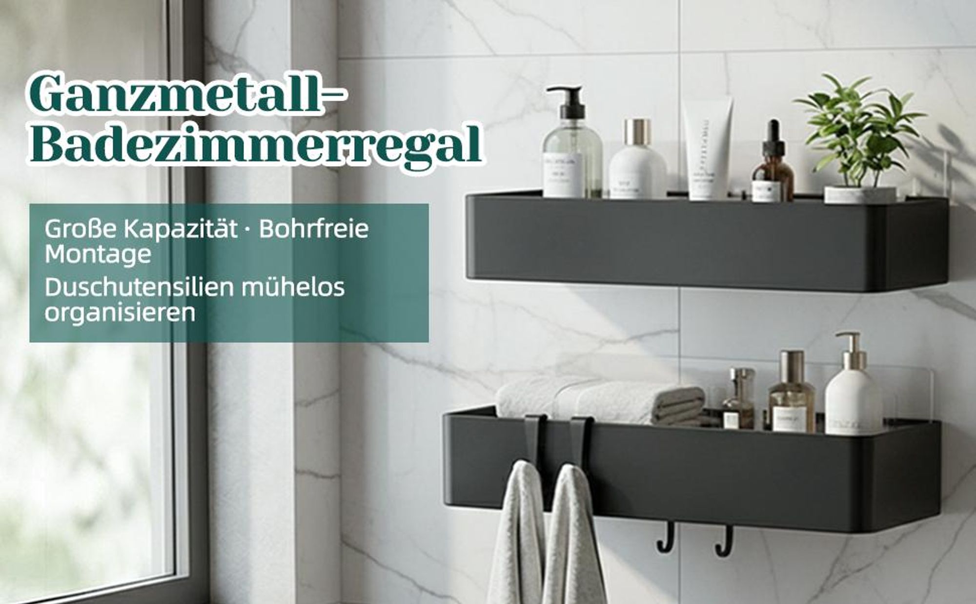 Duschablage, Duschregal, Badregal, ohne Bohren, Edelstahl Badezimmer Organizer, Selbstklebend Wasserdicht & Rostfrei