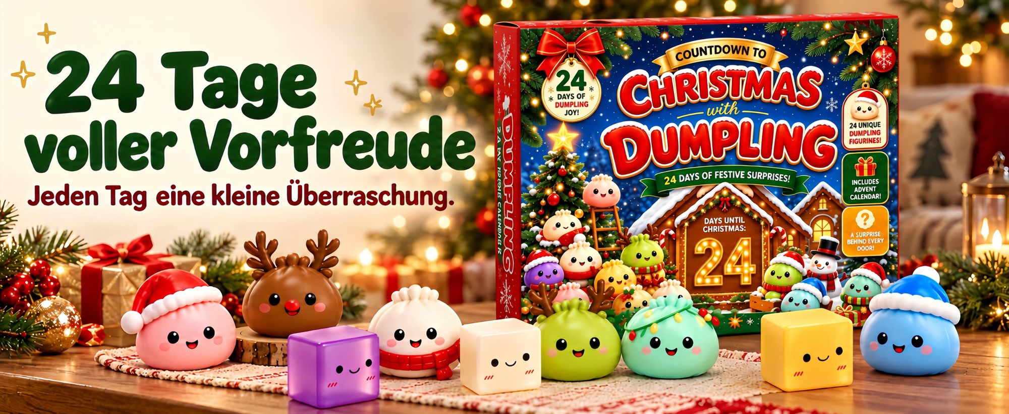 Squishy Dumpling Adventskalender,Weihnachtskalender 24 Tage mit Anti-Stress Quetschspielzeug,Schneemann Sammelfiguren,Spielzeug für Kinder Erwachsene