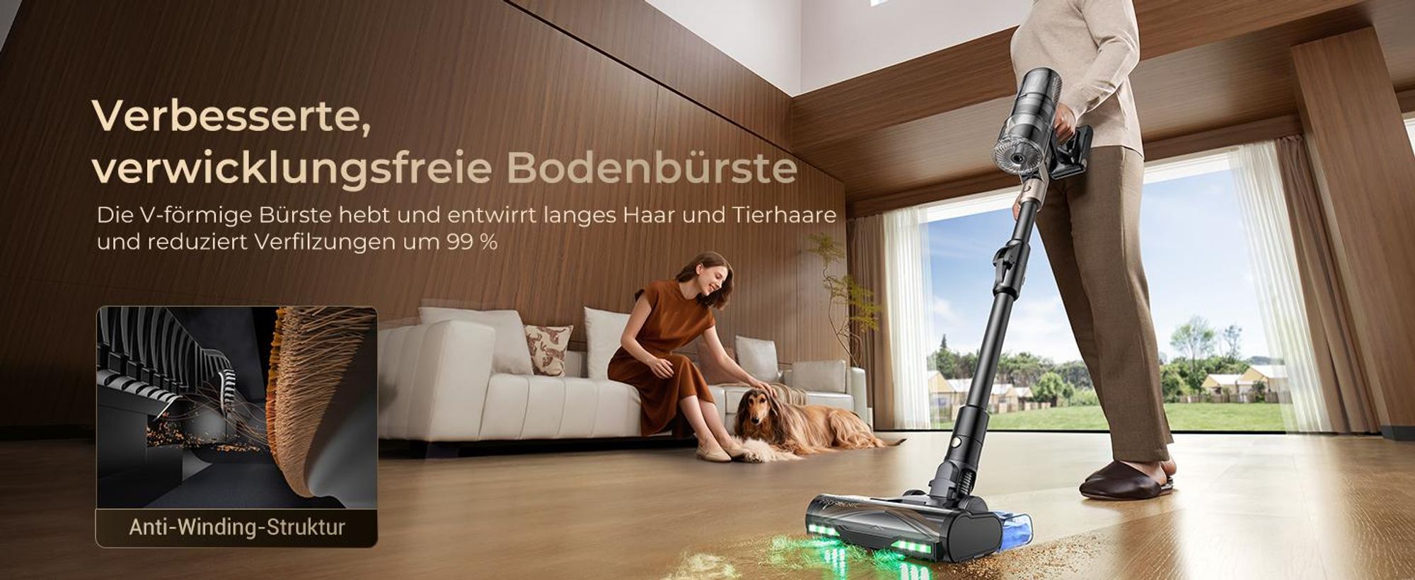 Proscenic P020 OnePass Akku Staubsauger Kabellos 680W/85KPA/70Min, Klappstange, zur Reinigung unter niedrigen Möbeln