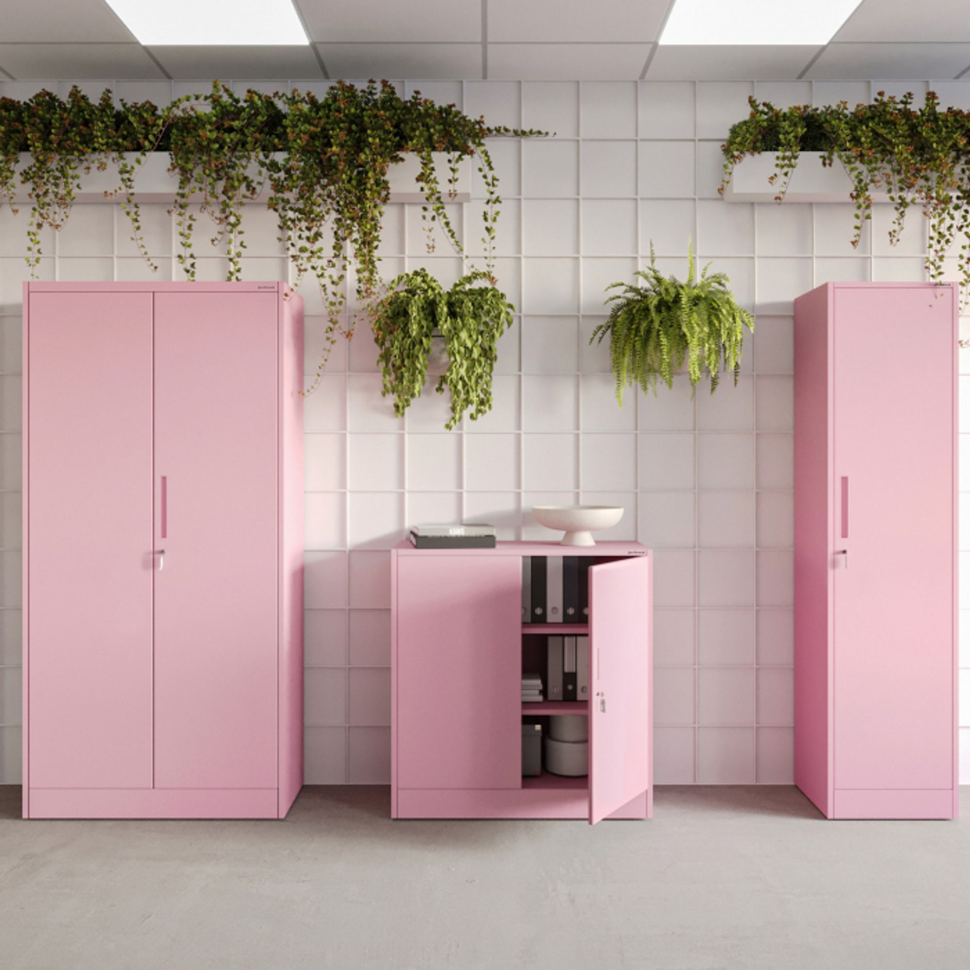 Büroschrank Aktenschrank Metallschrank Lagerschrank 4 Fachböden Flügeltür Pulverbeschichtung Stahlblech 185 cm x 45 cm x 40 cm Farbe: Rosa