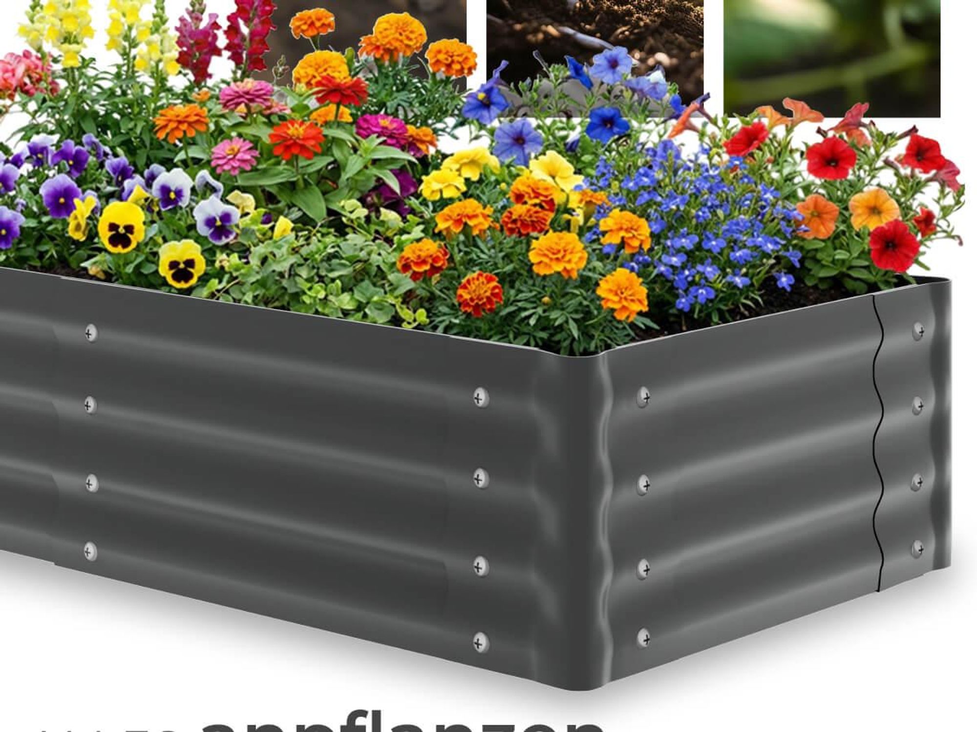 tectake Hochbeet Salvia verzinkter Stahl 80x80x62cm 380L Gemüsebeet Pflanzkasten Gartenbeet Kräuterbeet grau mit Handschuhen