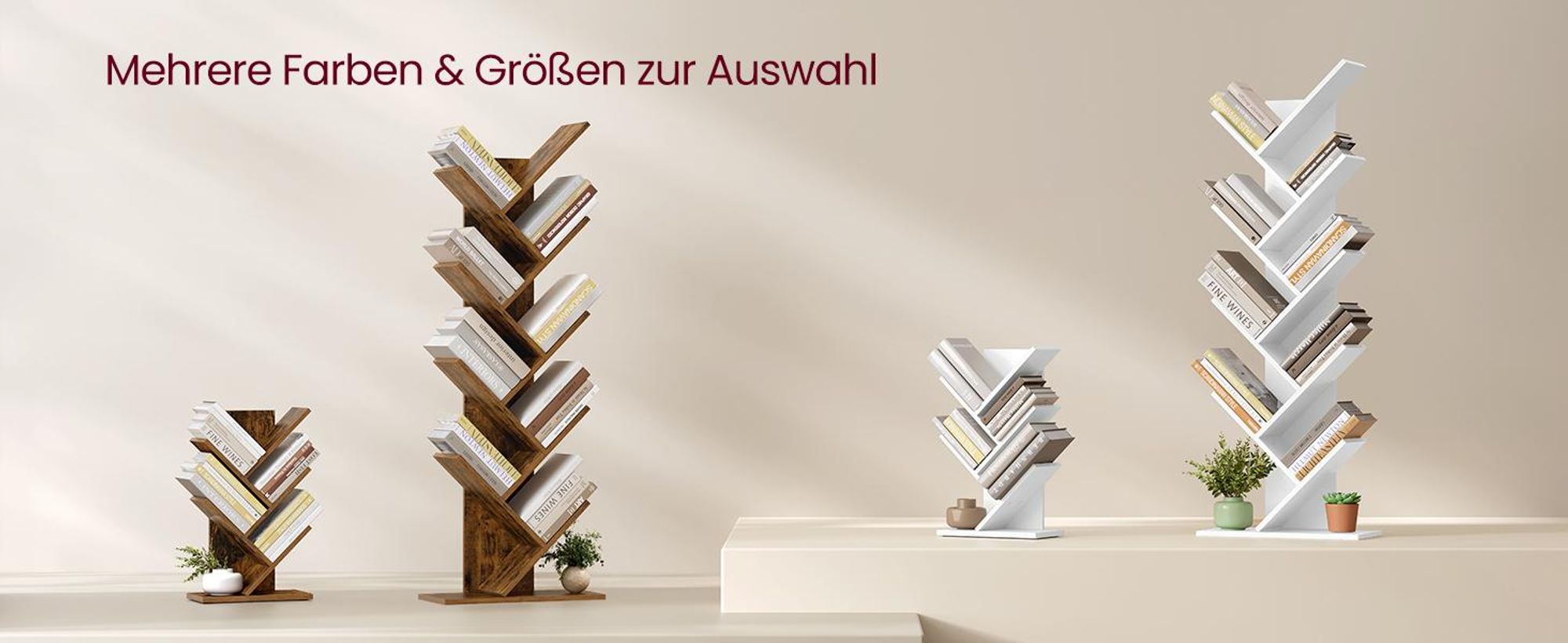 VASAGLE Bücherregal Baumform, Standregal 5 Ebenen, Eckregal platzsparend, Aufbewahrungsregal für Schlafzimmer, Wohnzimmer, Homeoffice