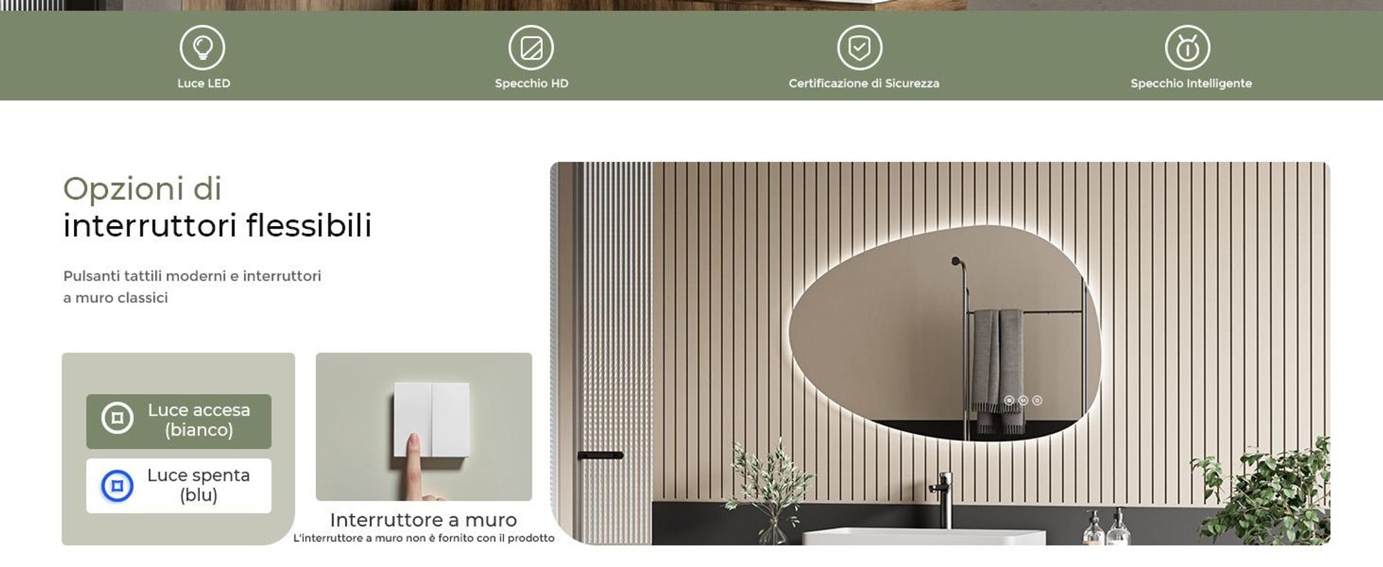 S'AFIELINA specchio da bagno con illuminazione 60×45 cm Specchio da parete con interruttore a LED 3 colori di luce e dimmerabile, funzione antiappannamento e memoria