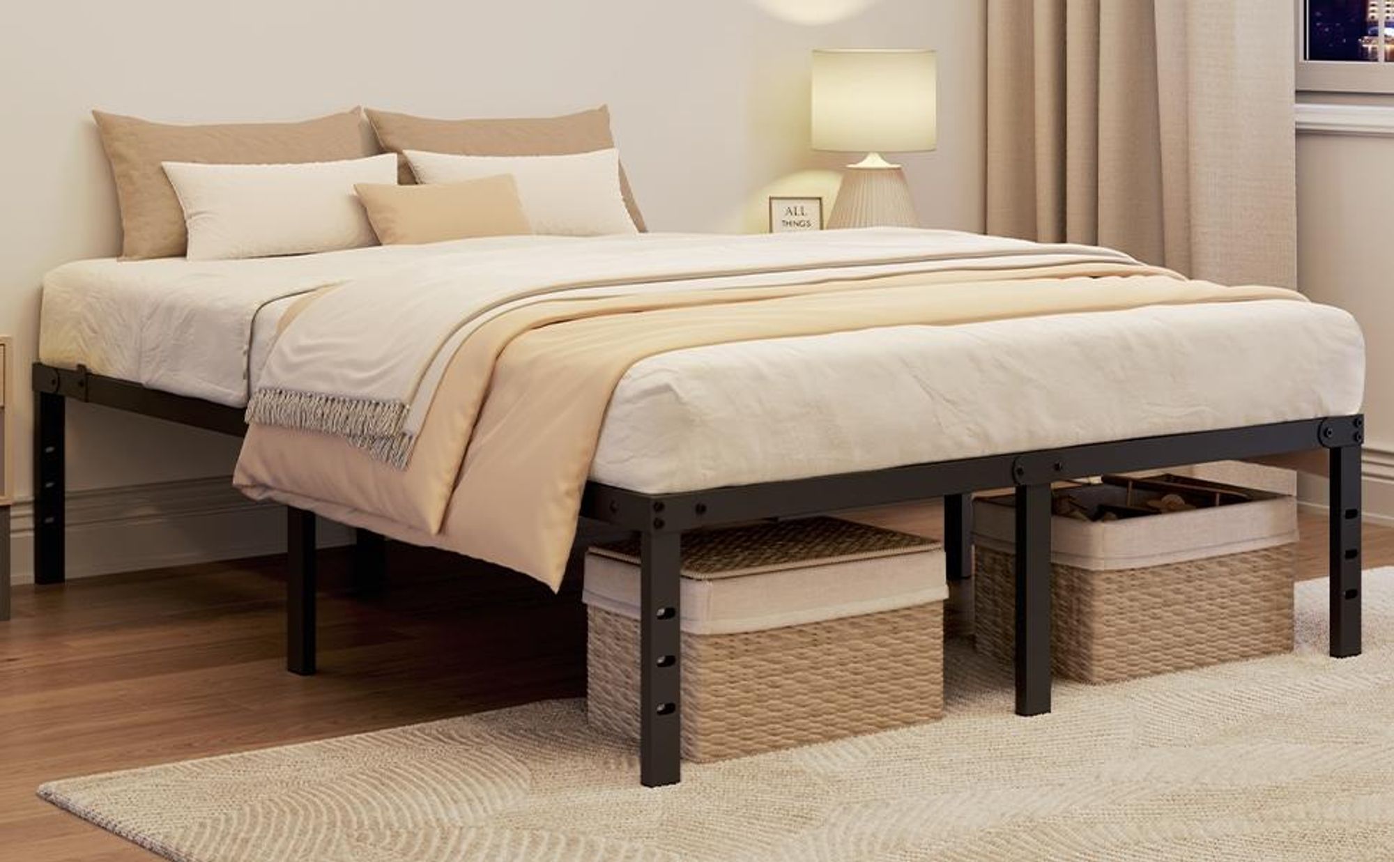 Yaheetech Bettrahmen 36cm H Metallbett mit Lattenrost, Bettgestell aus Metall, Modern Doppelbett Einzelbett Leichte Montage, 140 x 200 cm, Schwarz