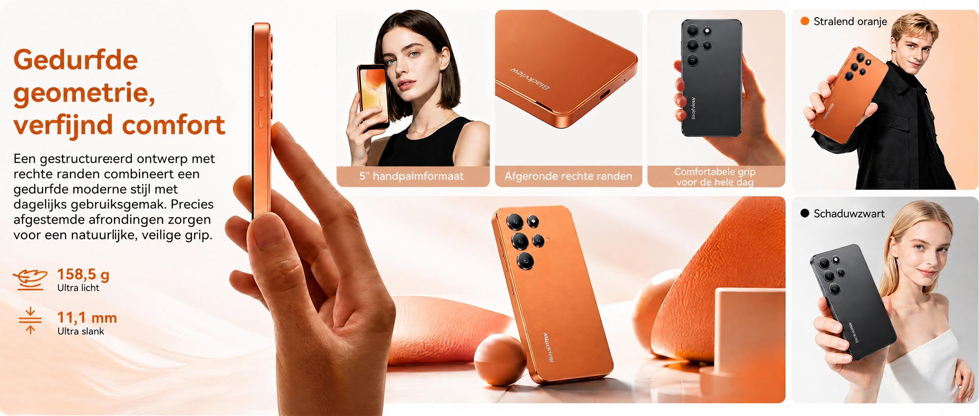 Blackview-Oscal Wave 2C, 5-inch, ultralicht smartphone, zonder abonnement, Android 16, 12+32GB, Face ID, dual SIM, 1080P, inclusief gratis TPU beschermhoes
