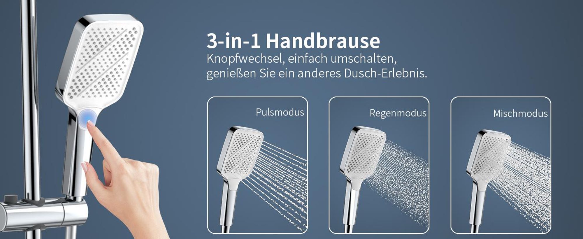Homelody Duschsystem Thermostat, Regendusche Set mit Glasablage & 12 Zoll kopfbrause, 3 Strahlarten handbrause, Edelstahl Höhenver Duschset, Chrom