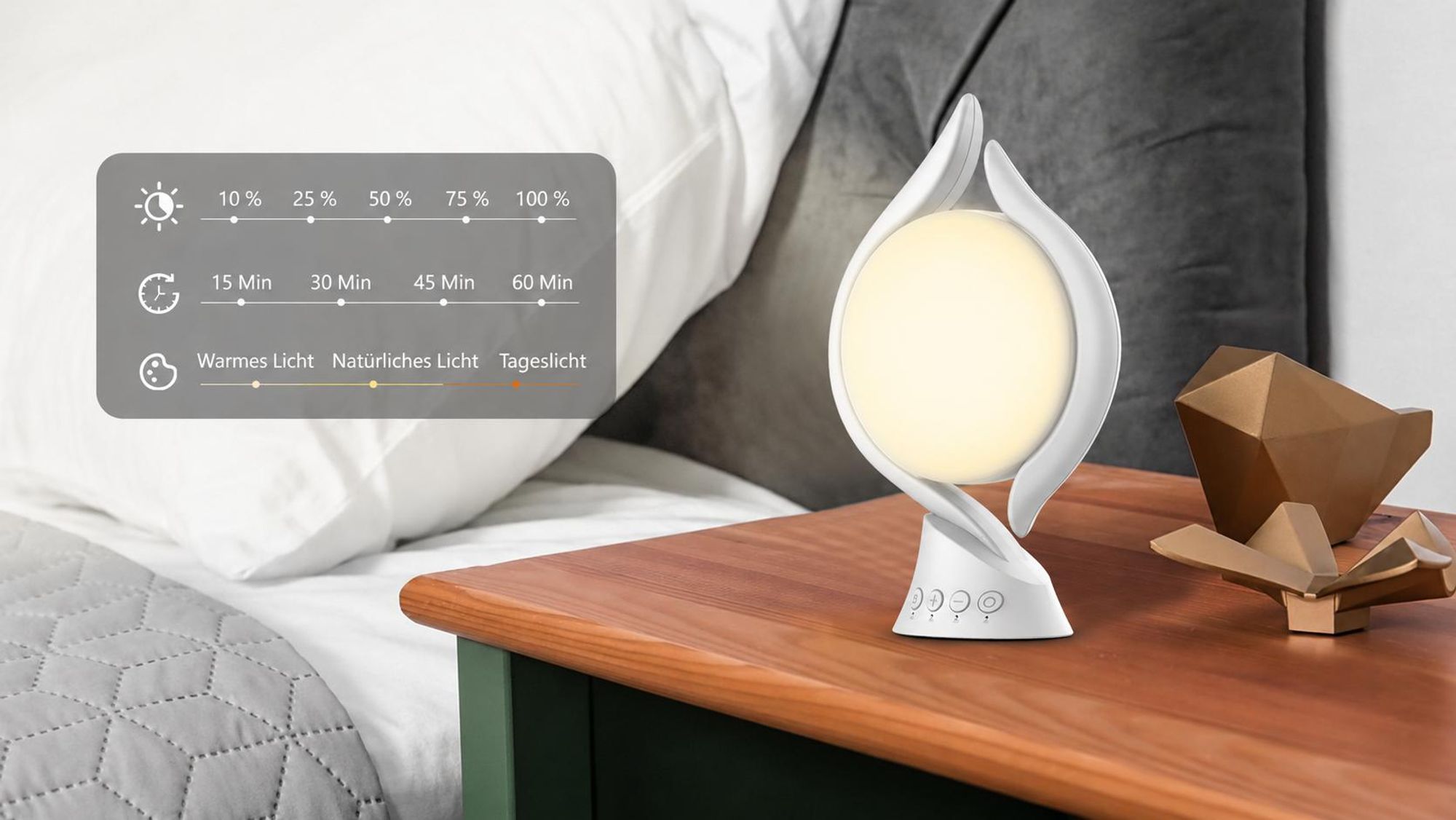 Tageslichtlampe 10000 Lux, Lichttherapielampe mit 3 Lichtfarben 4 Timer 5 einstellbare und Memoryfunktion Lichtintensität, Sonnenlicht Lampe (Weiß)