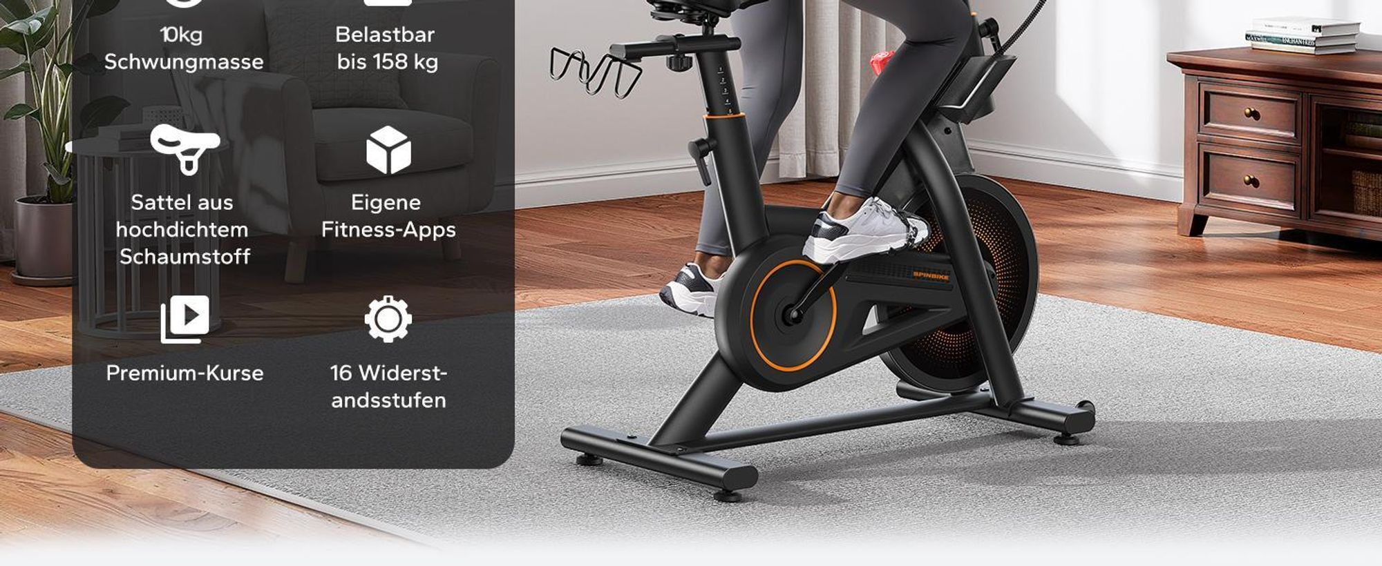 Heimtrainer für Zuhause, Fitnessbike mit LCD-Display bis 158 KG, bequeme und leise, verstellbarer magnetischer Widerstand, Heimfitness