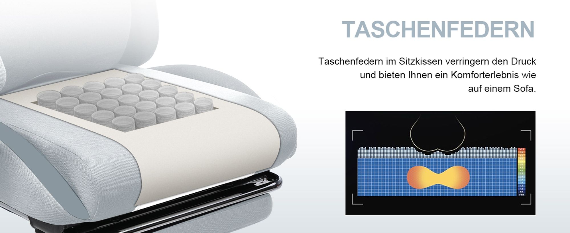 GTPLAYER Gaming Stuhl Ergonomischer Gaming Sessel Schreibtischstuhl mit Stoffoberfläche Atmungsaktiver Bürostuhl Federsitzkissen mit Fußstütze grau