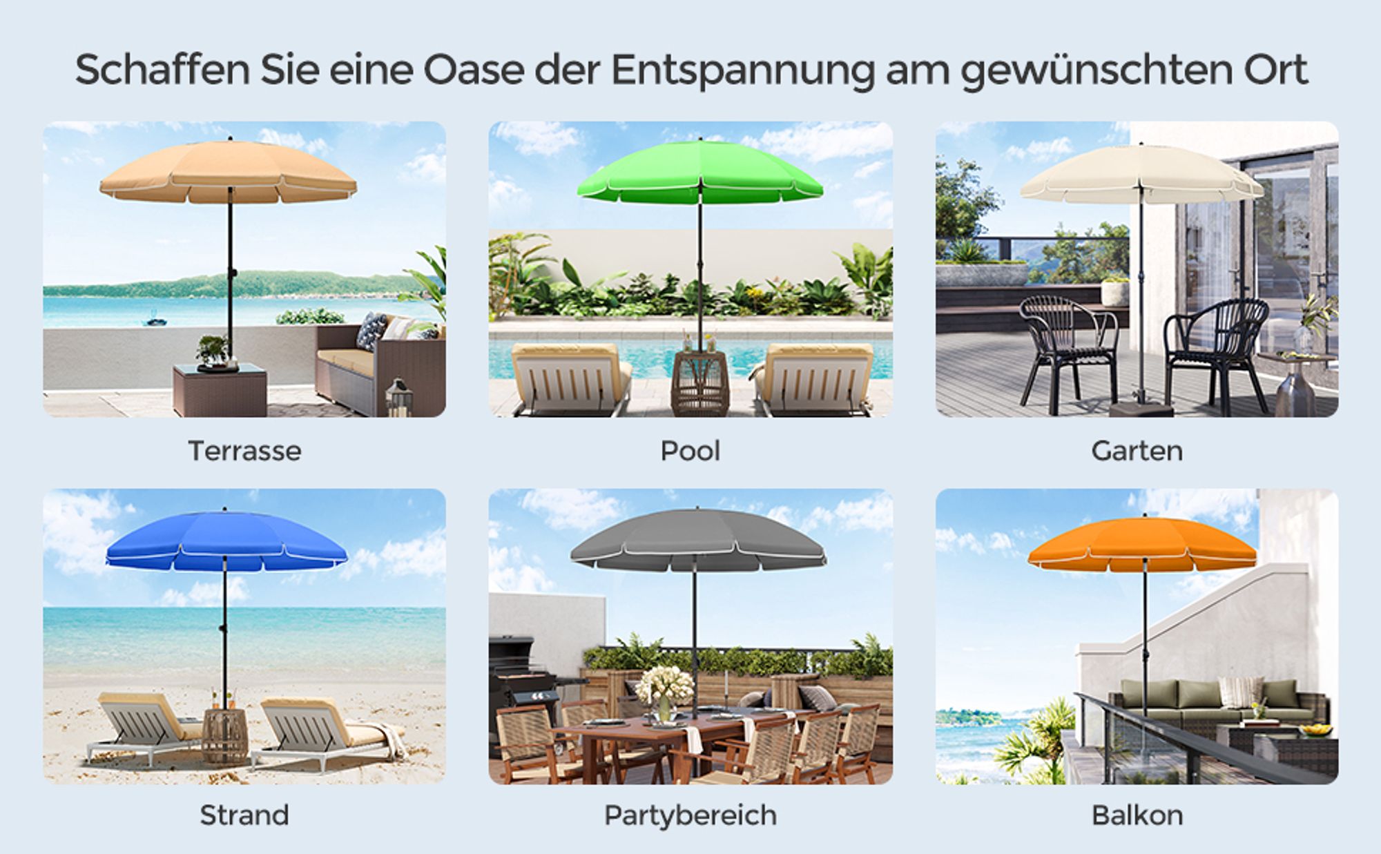 SONGMICS Sonnenschirm 200 cm UPF 50+ mit Tragetasche