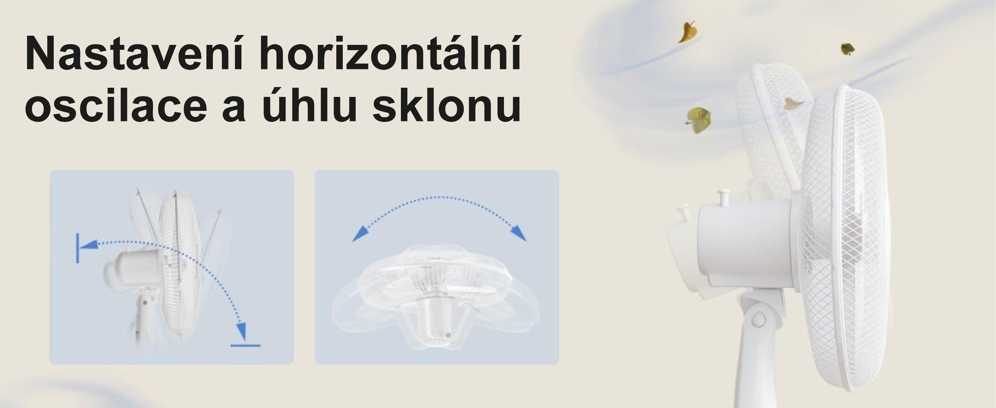 Stojanový ventilátor, větrný stroj, 3 rychlostní stupně, automatická oscilace