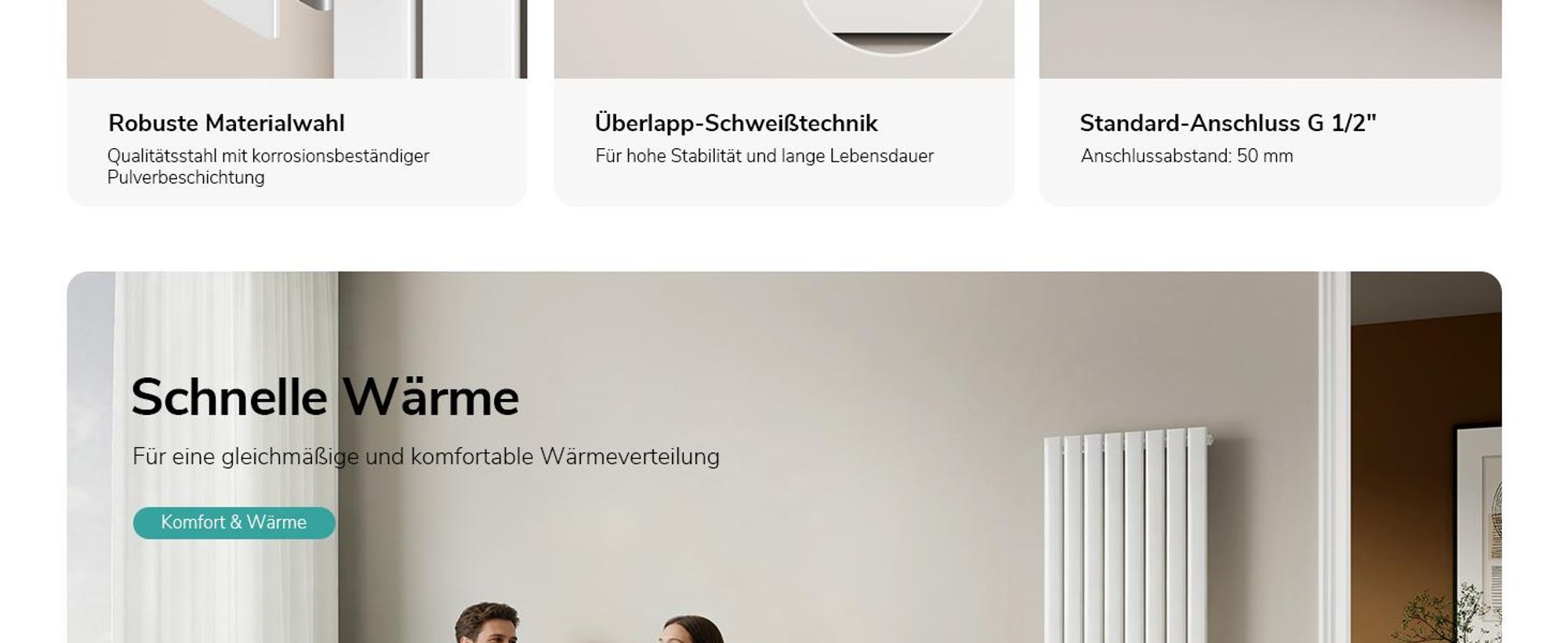 EMKE Heizkörper Flach 180 x 61,6 cm Einlagig 1118 W Weiß Design Paneelheizkörper