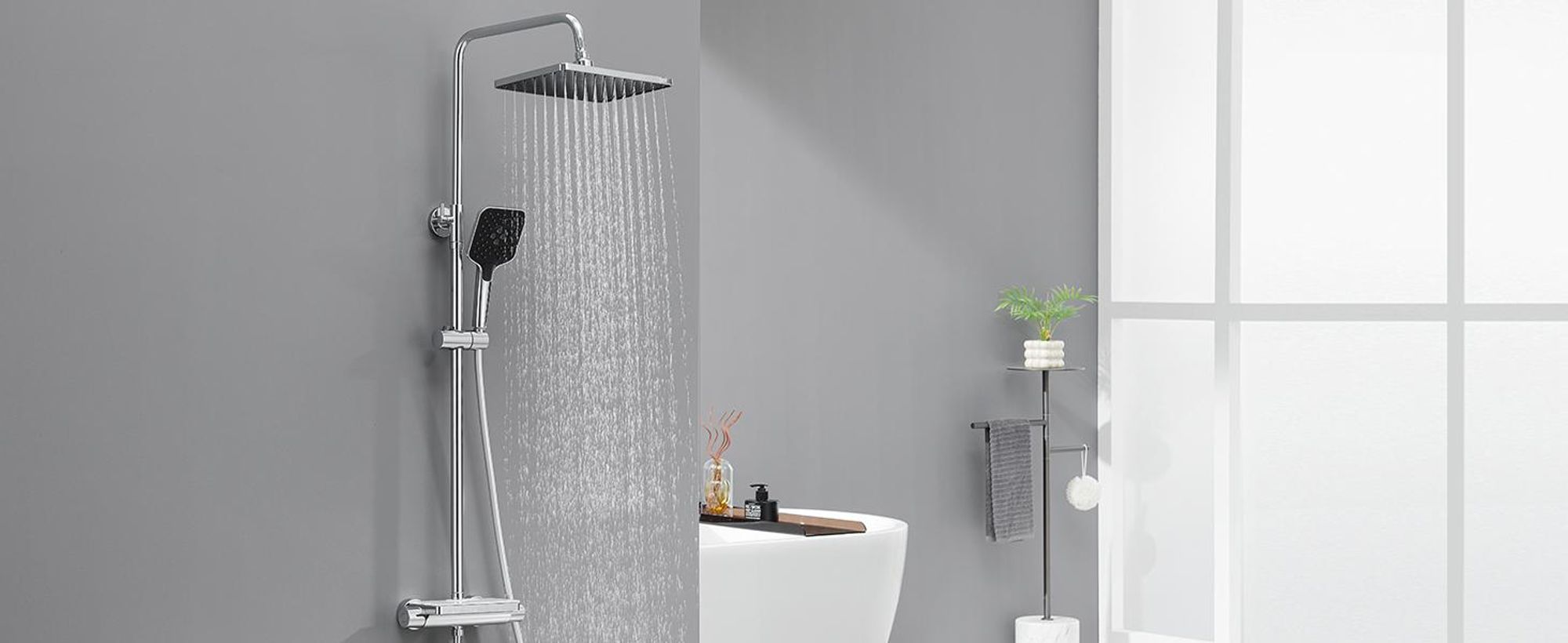 Auralum Duschsystem mit Thermostat und Glasablage, Duscharmatur Komplettset mit 12 Zoll Regendusche Kopfbrause, 3 Strahlarten Duschkopf Wassersparend