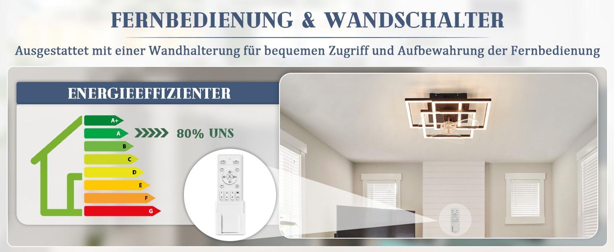 ZMH plafondventilator 37 cm met LED-verlichting, 6 snelheden, dimbaar, met afstandsbediening en timer, geschikt voor de woonkamer