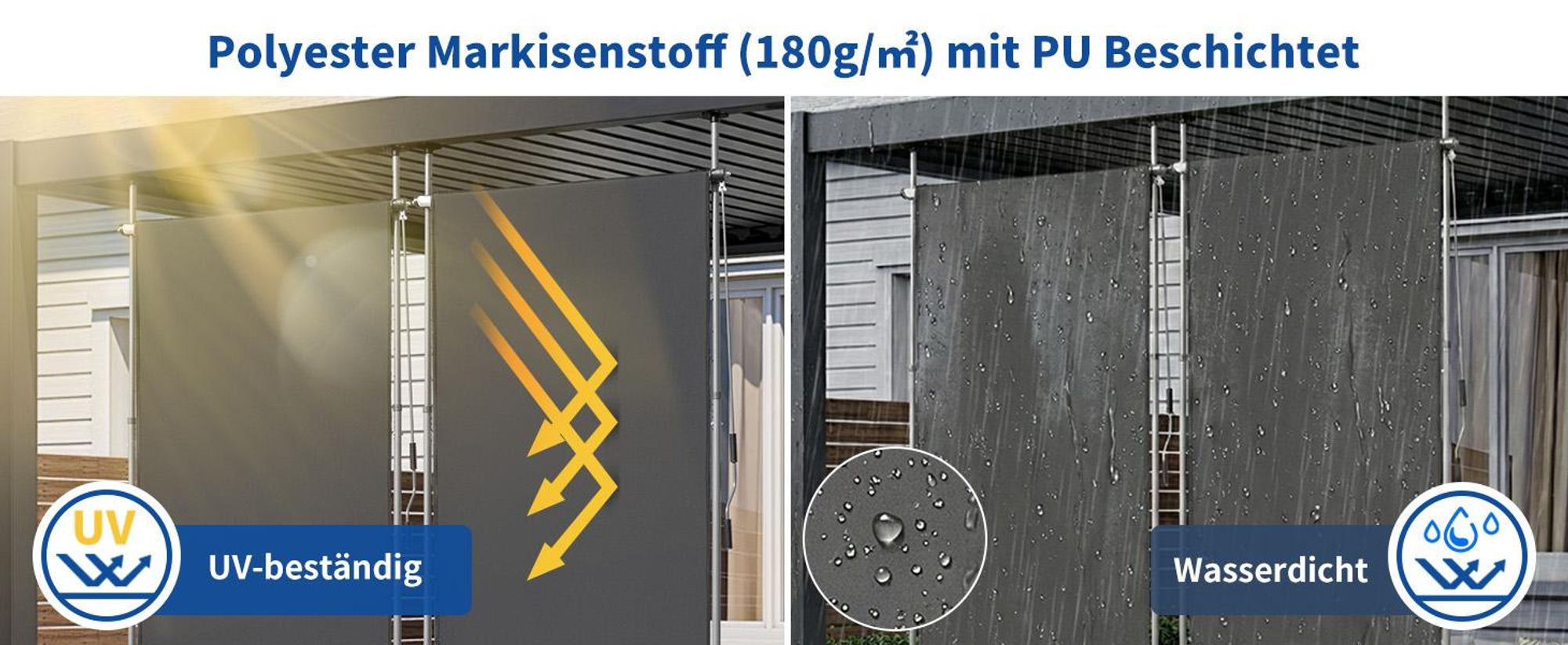 FCH Senkrechtmarkise Klemmmarkise 120x270x(210-310) cm Vertikalmarkise Balkonmarkise Sonnenmarkise Sonnenschutz, Sichtschutz, ausziehbar - dunkelgrau