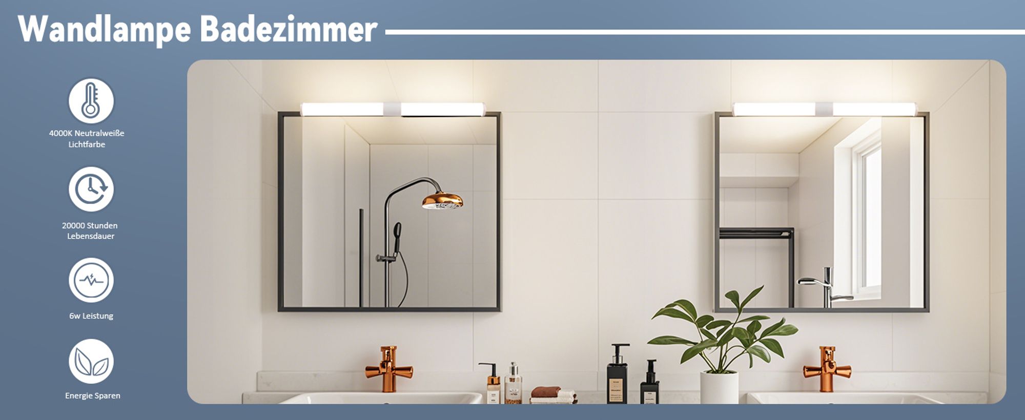 ZMH Spiegelleuchte  LED 40CM Wandlampe  Lampe 6W  Wand Klemmbar Wandleuchte 4000K Neutralweiß Modern