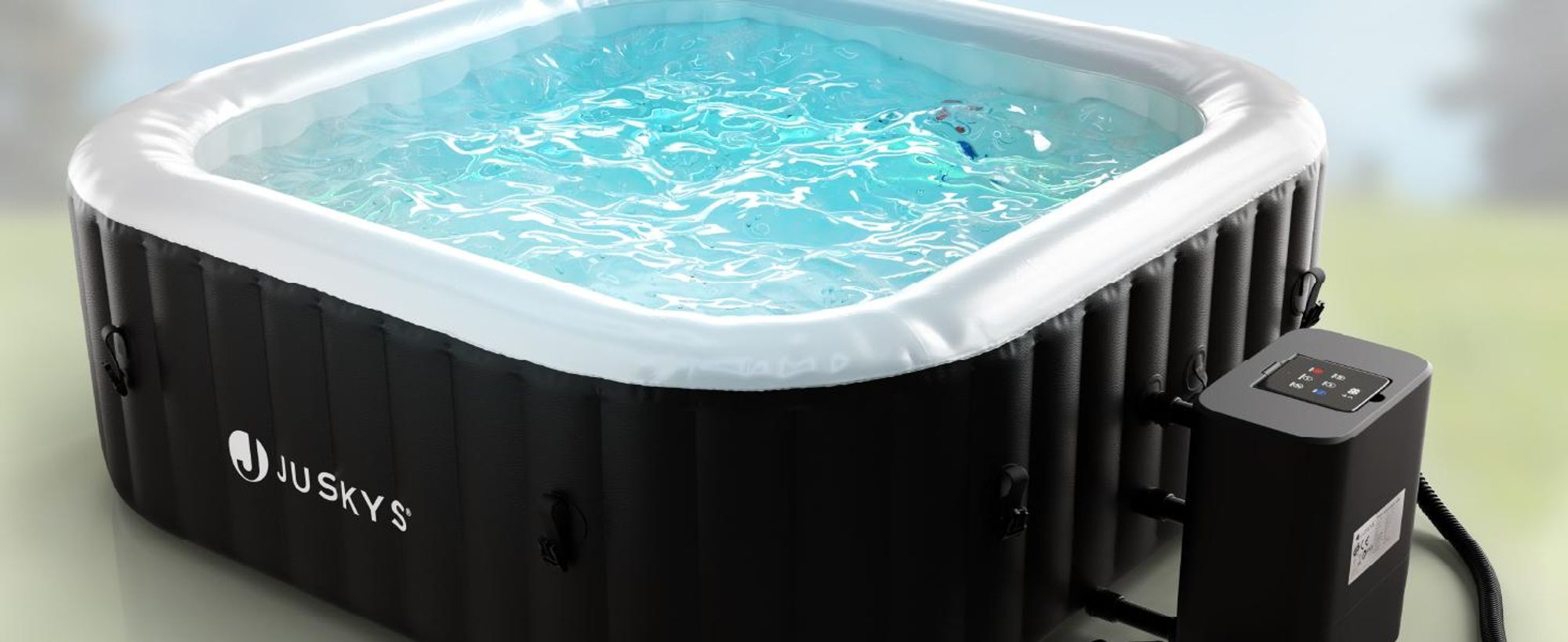 Juskys® Whirlpool SpaLuxe inkl. LED-Beleuchtung Schwarz/Weiß - 3000W, 130 Düsen, aufblasbar