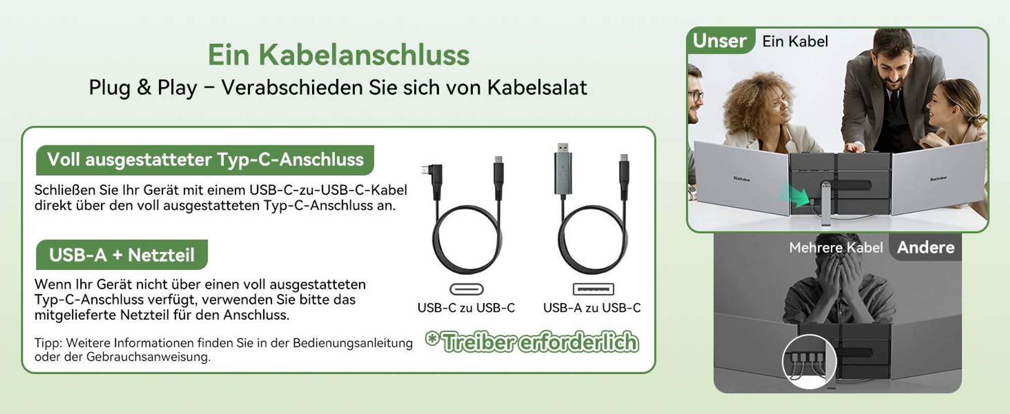 Blackview DCM8 Pro 15,6" FHD, Dual-Screen Tragbarer Monitor mit echtem 1-Kabel-Setup (USB-C), 4,5mm, 1kg, Augenschutz, für Laptop/Phone/Switch/PS5