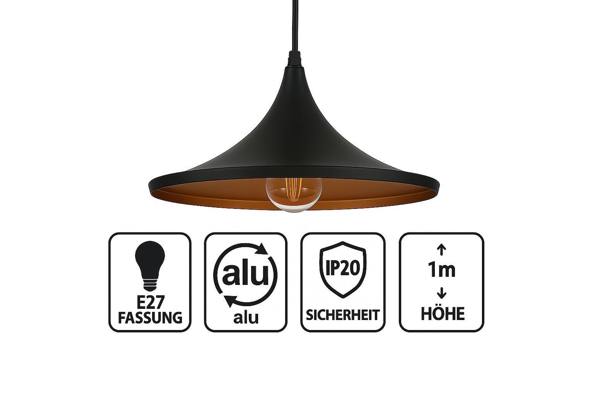 MasterLED Pendelleuchte Mezo Ø36cm E27 Schwarz-Gold – Hängelampe für Esszimmer, Küche & Wohnzimmer